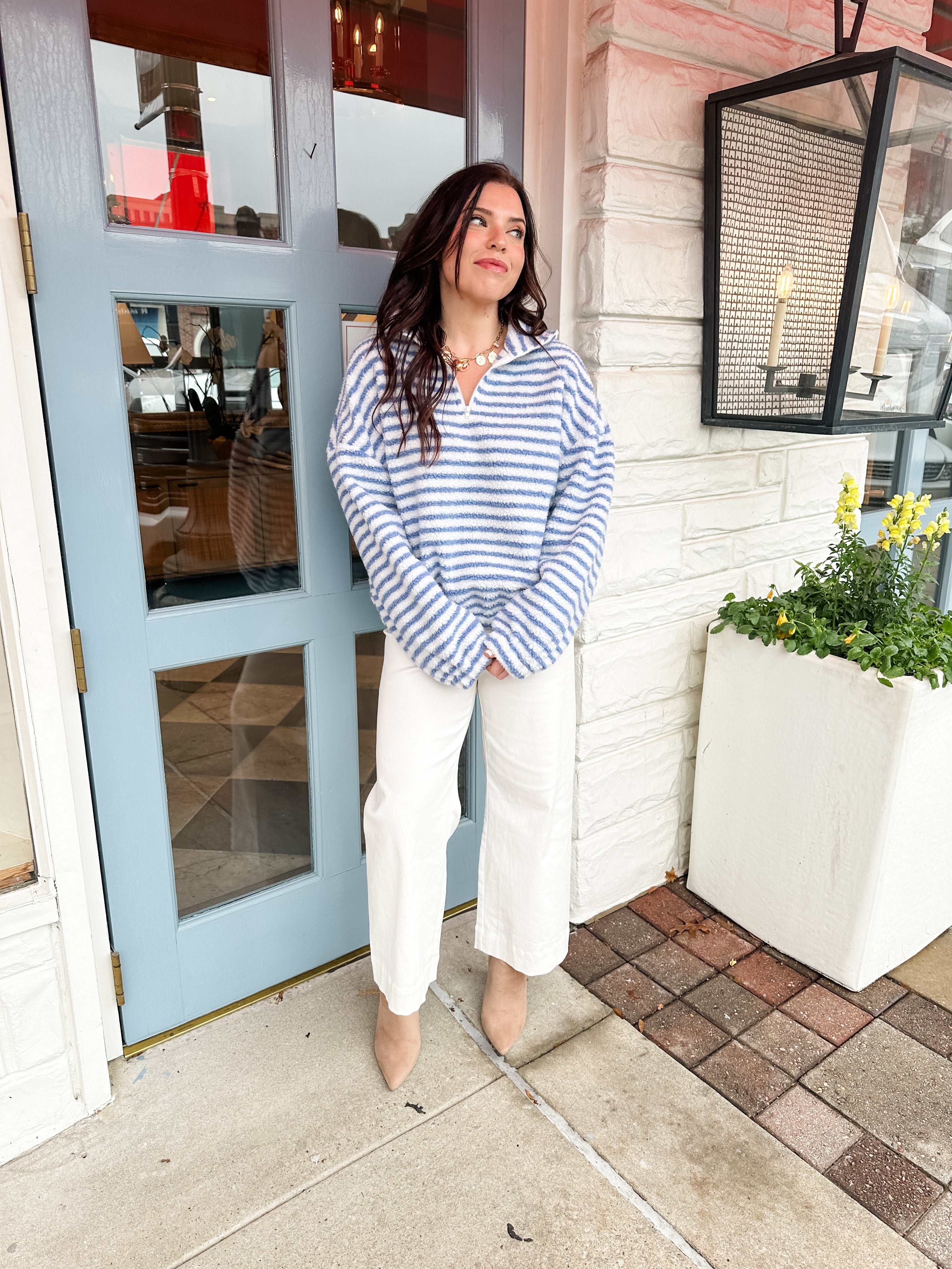 Fuzzy Stripe Quarter Zip Jacket