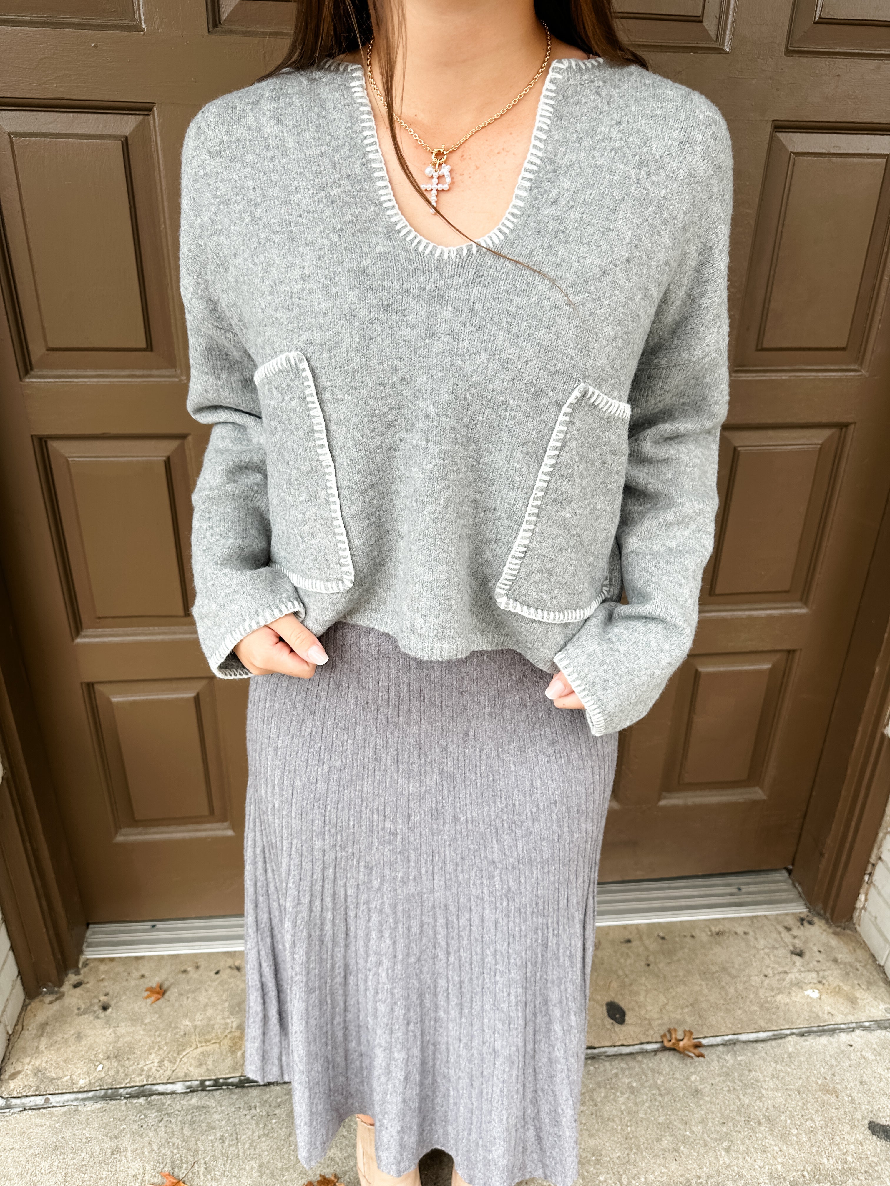 Whipstitched Cropped Sweater