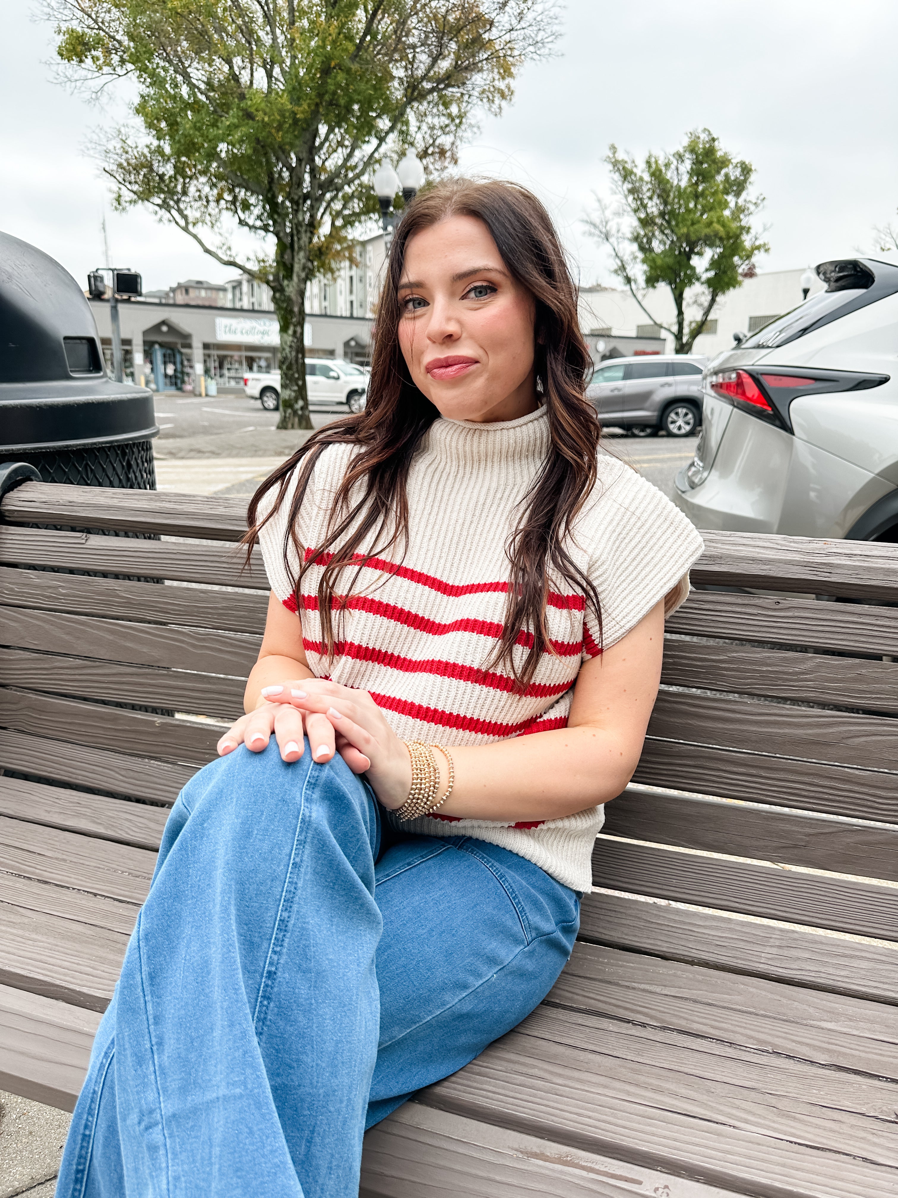 Stripe Ribbed Mock Neck Sweater