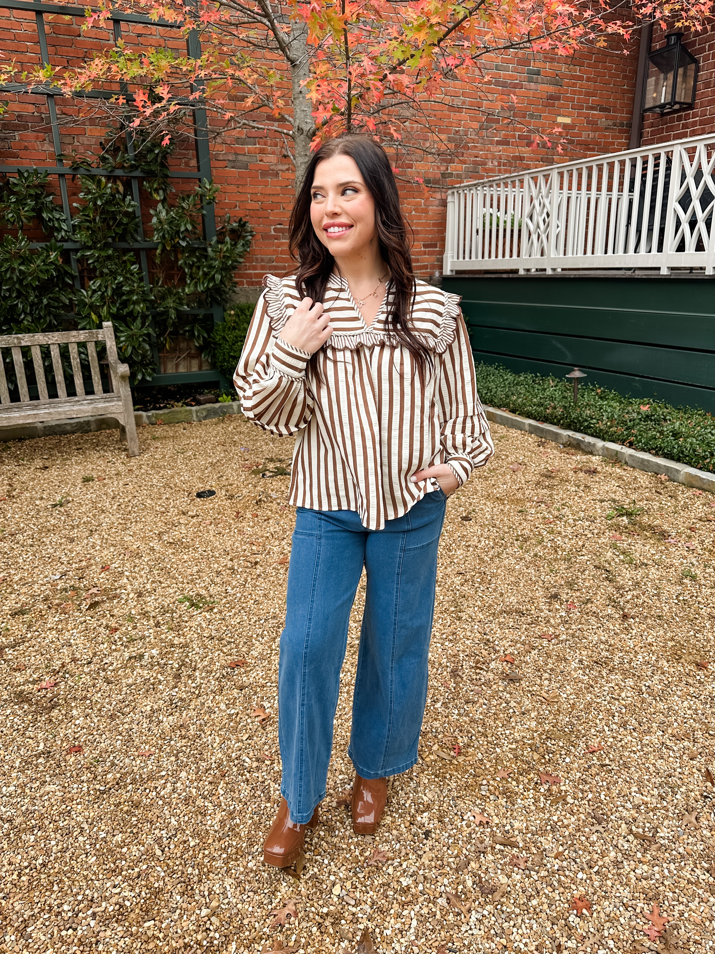 Striped Bib Collar Top