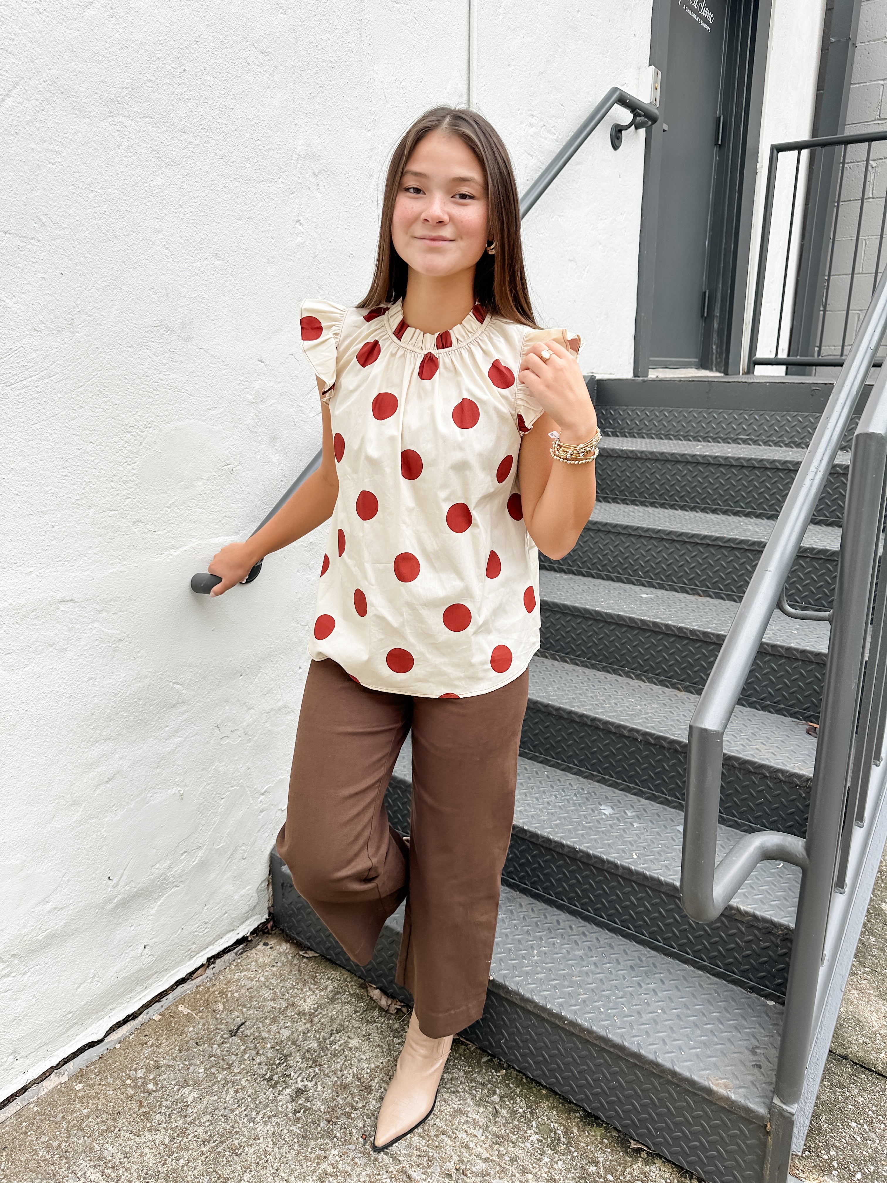 Flutter Sleeve Polka Dot Top