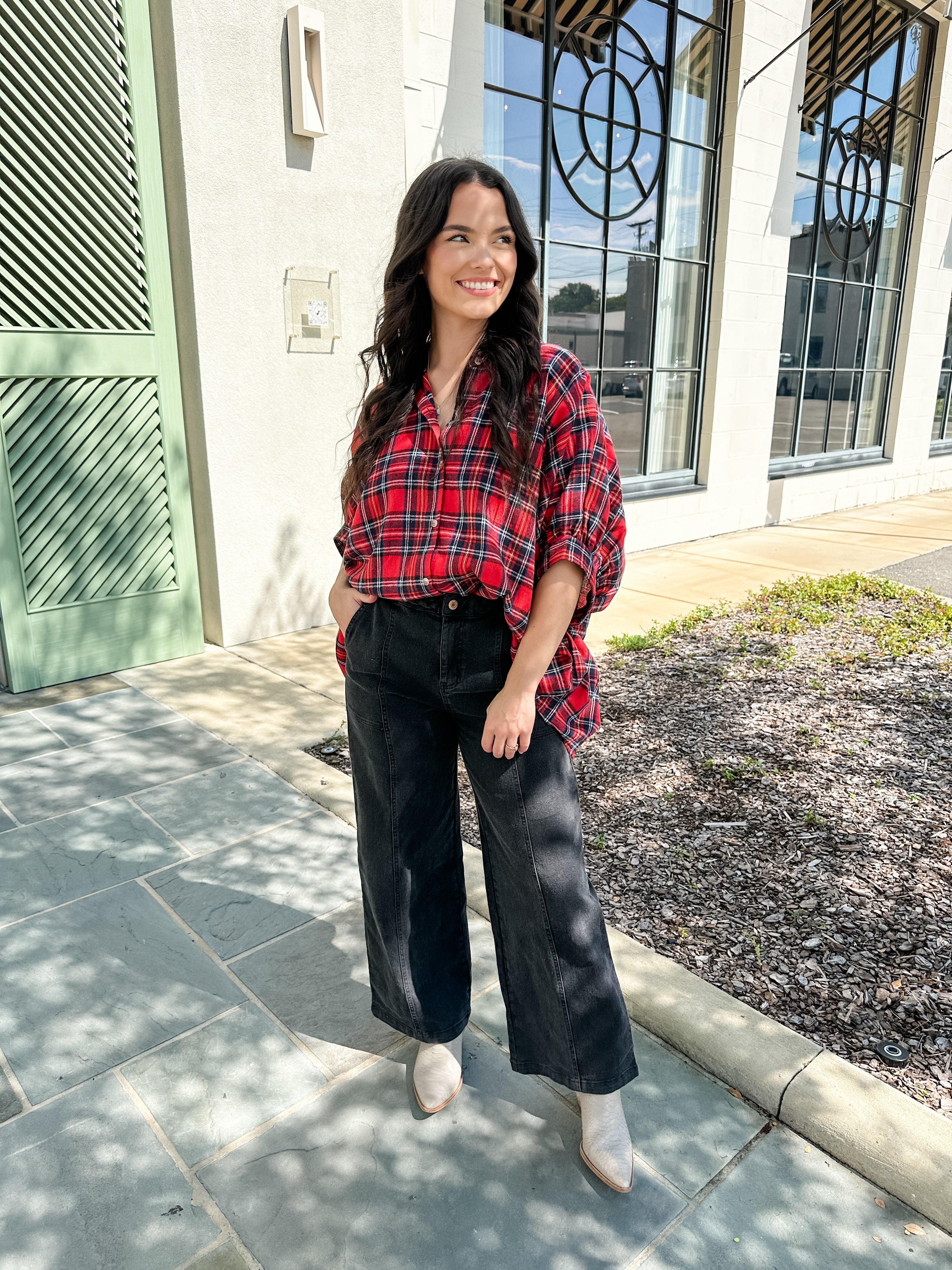 Button Down Plaid Top