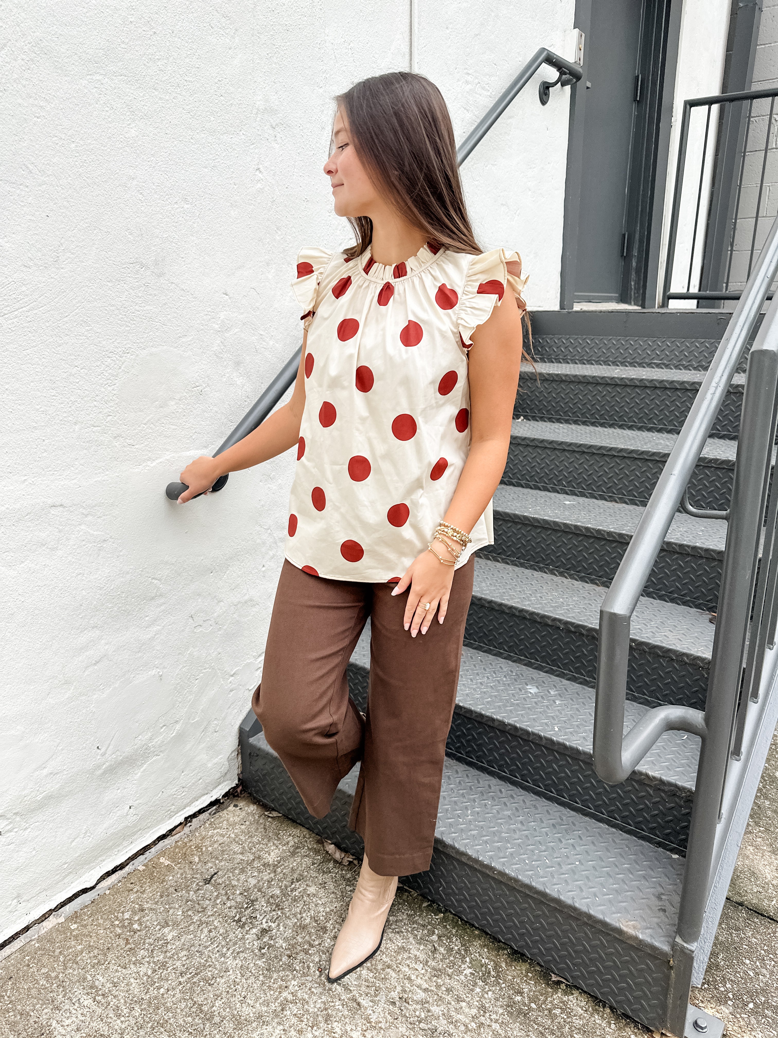 Flutter Sleeve Polka Dot Top