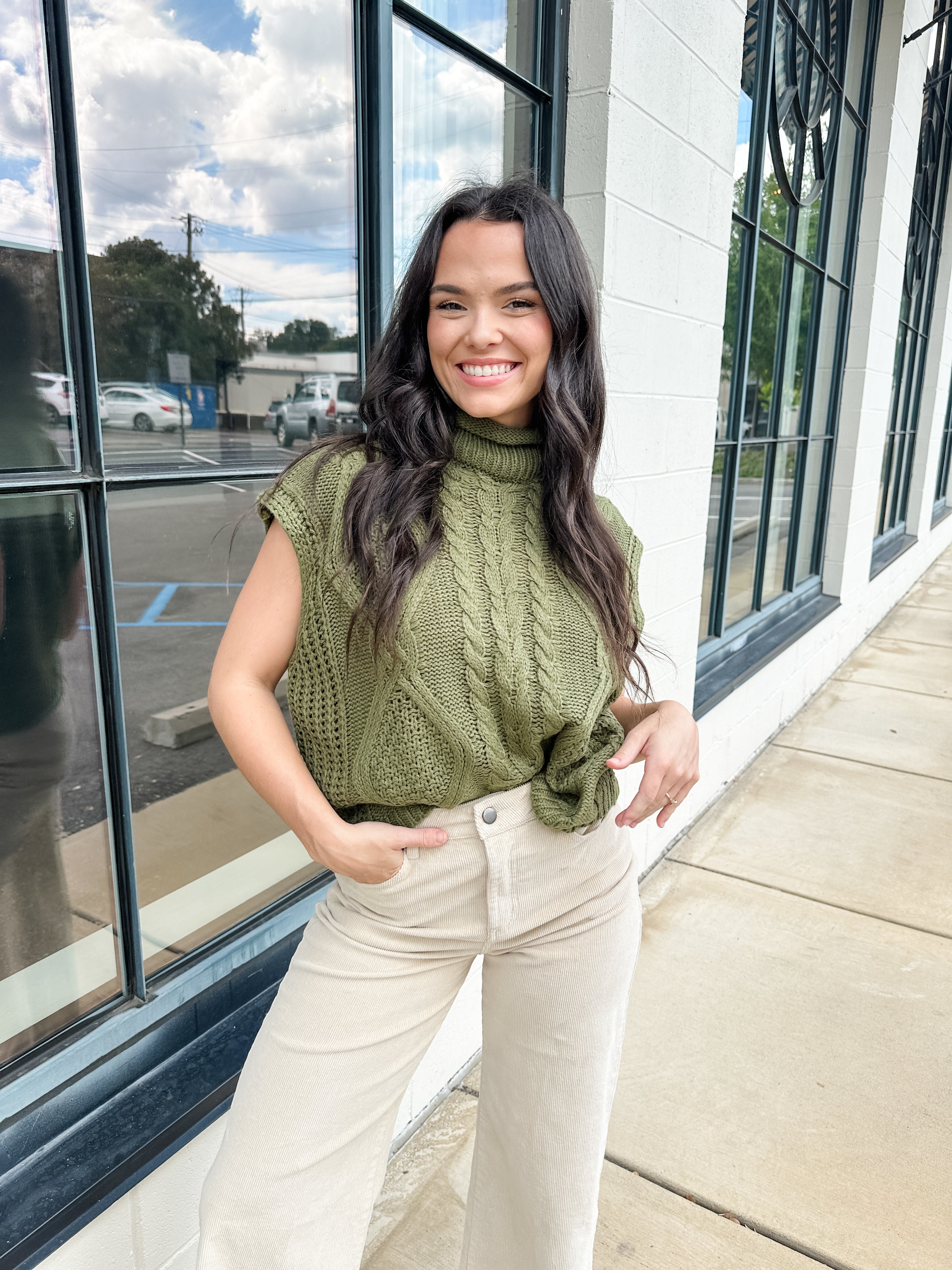 Mock Neck Cable Sweater Vest