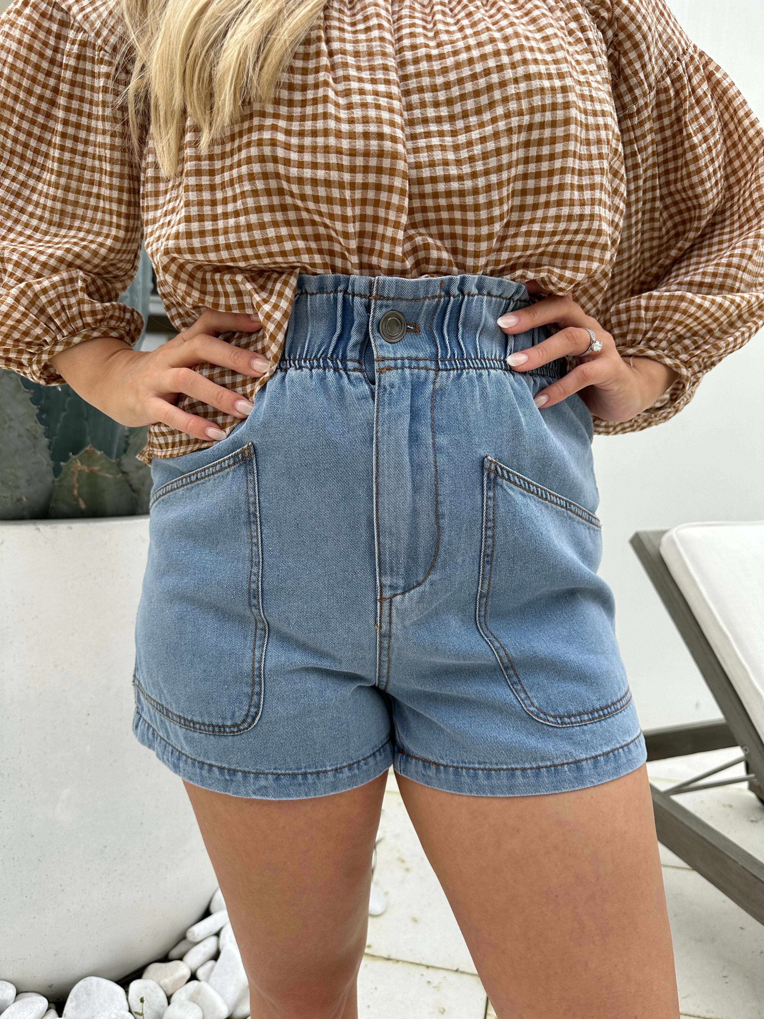 Elastic Waist Denim Shorts