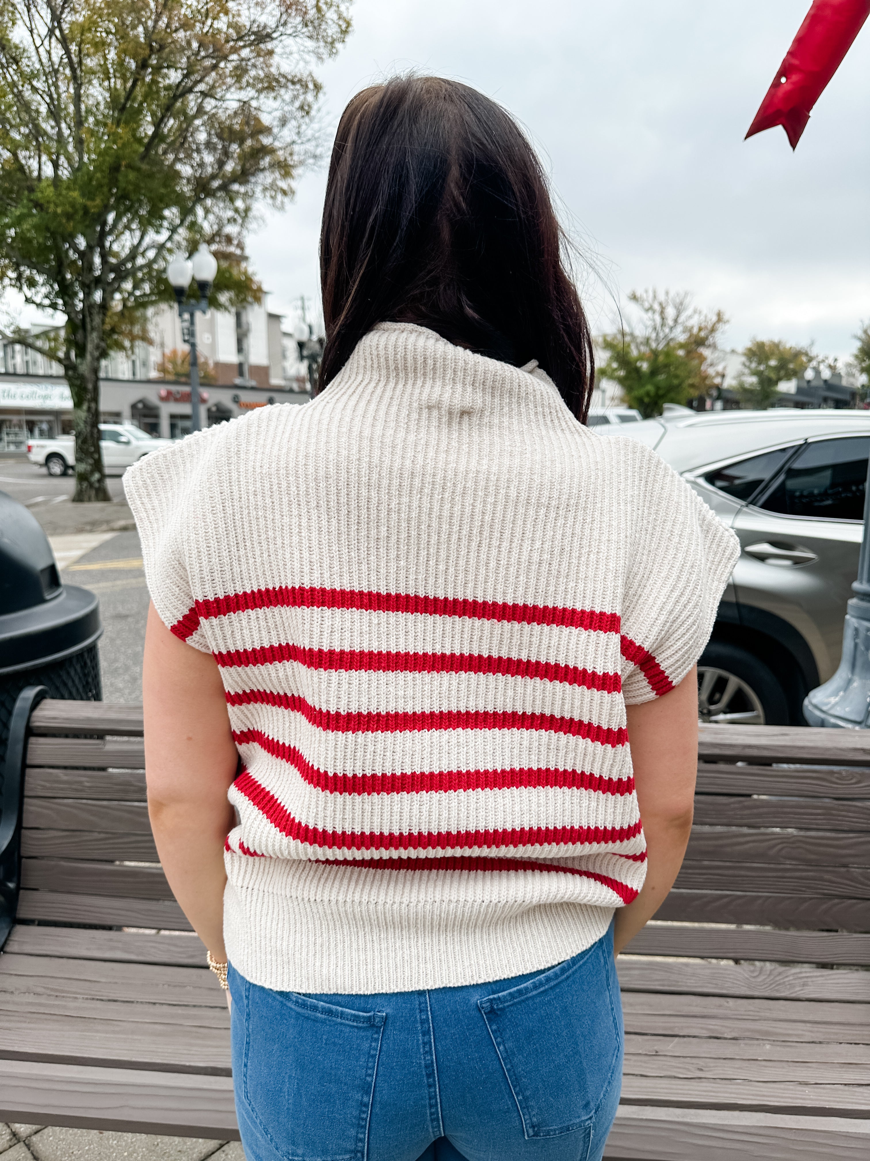 Stripe Ribbed Mock Neck Sweater