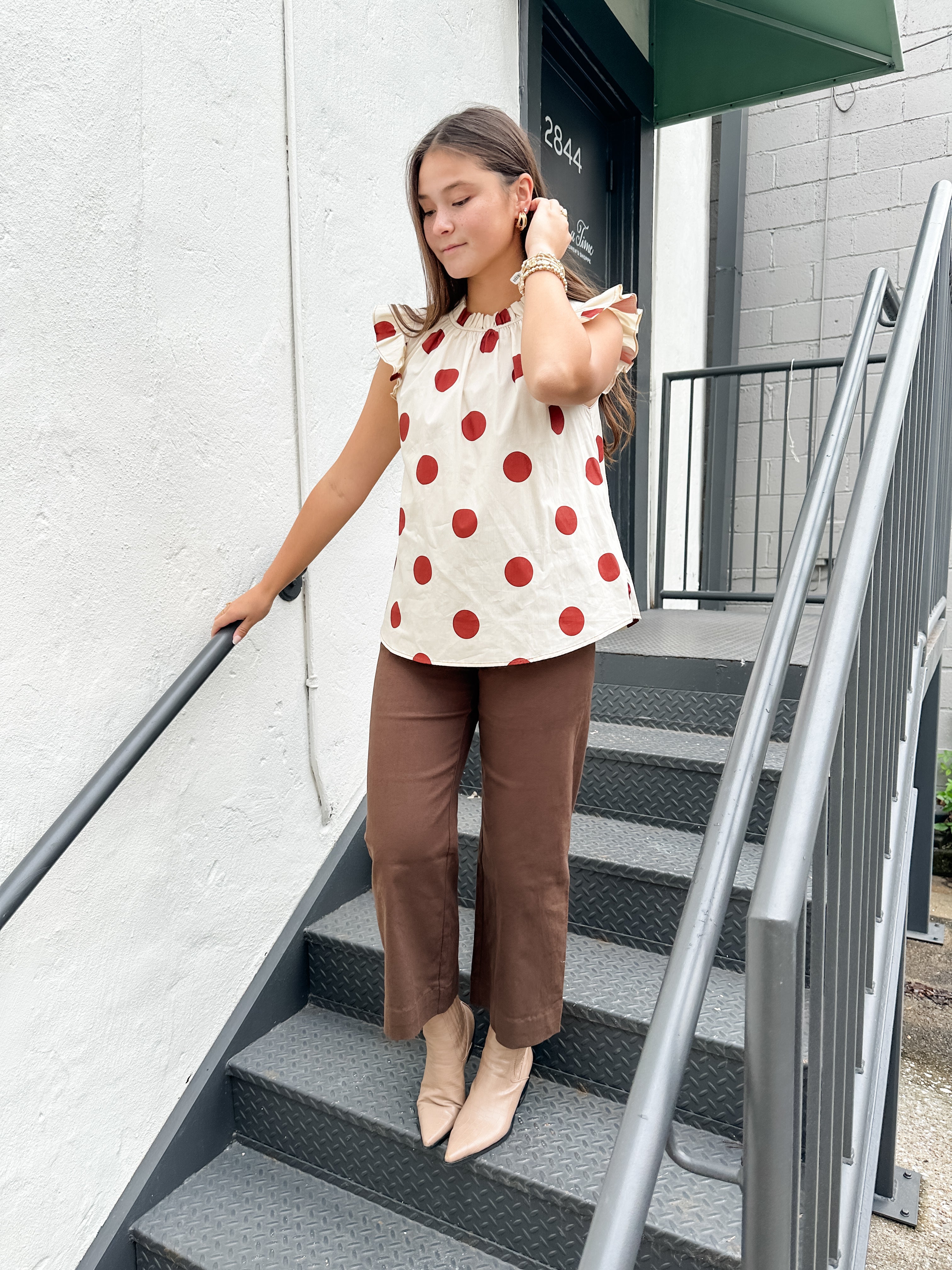 Flutter Sleeve Polka Dot Top