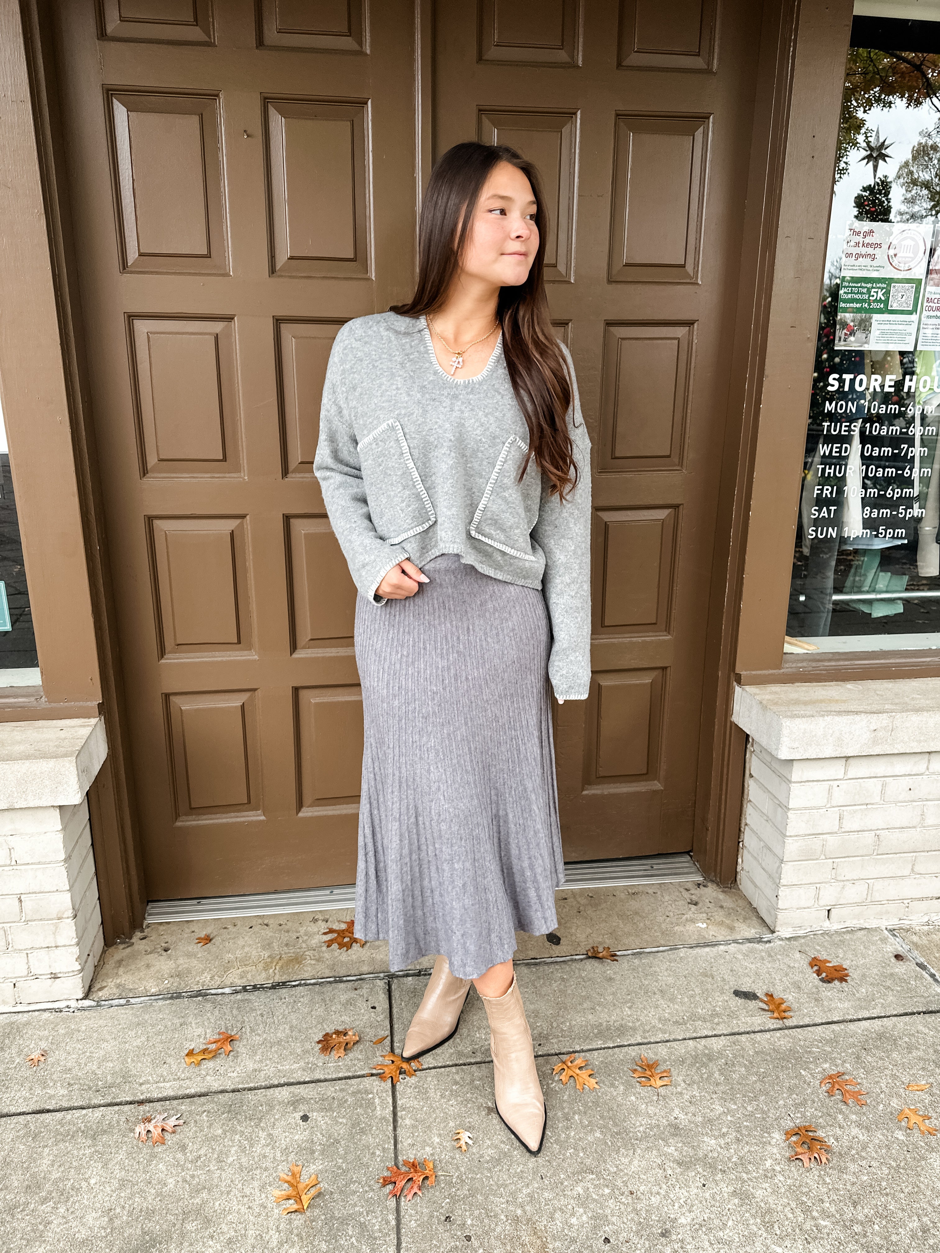 Pleated Sweater Midi Skirt