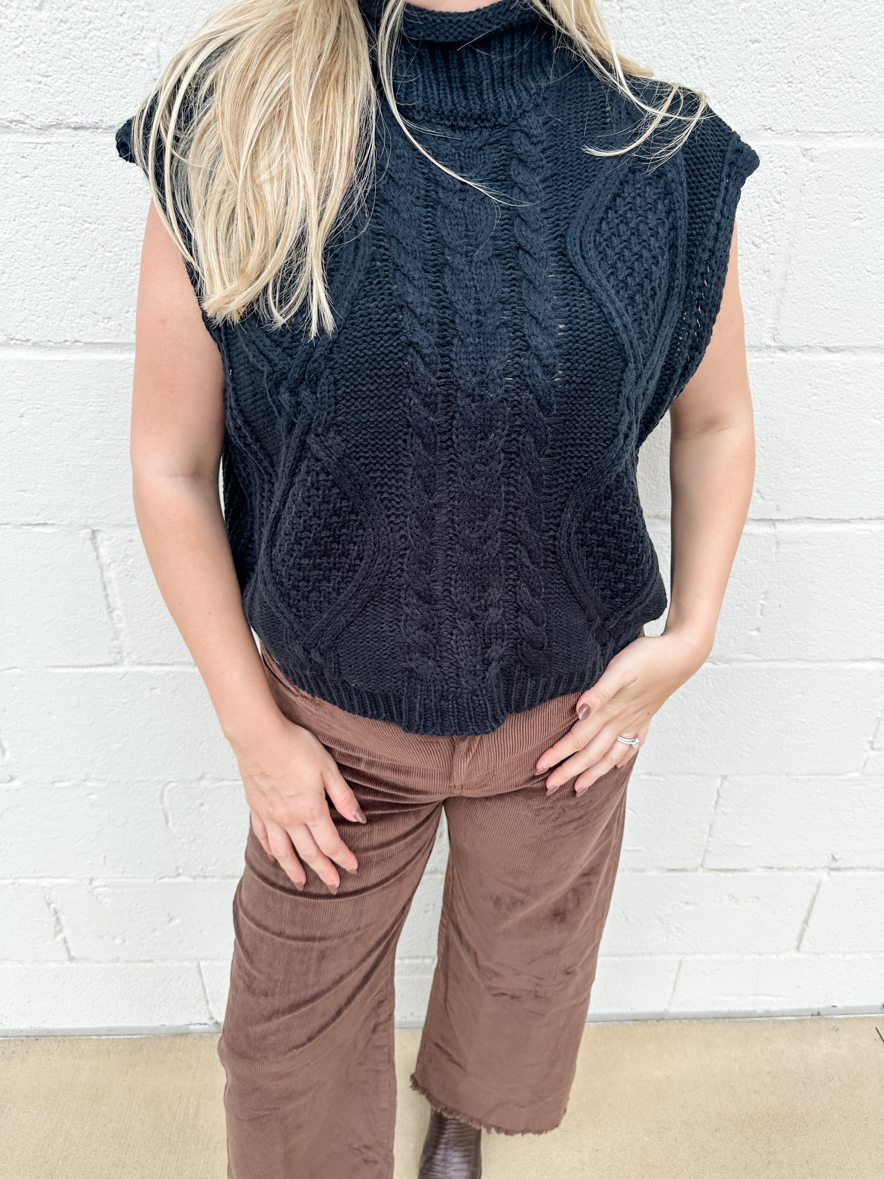 Mock Neck Cable Sweater Vest