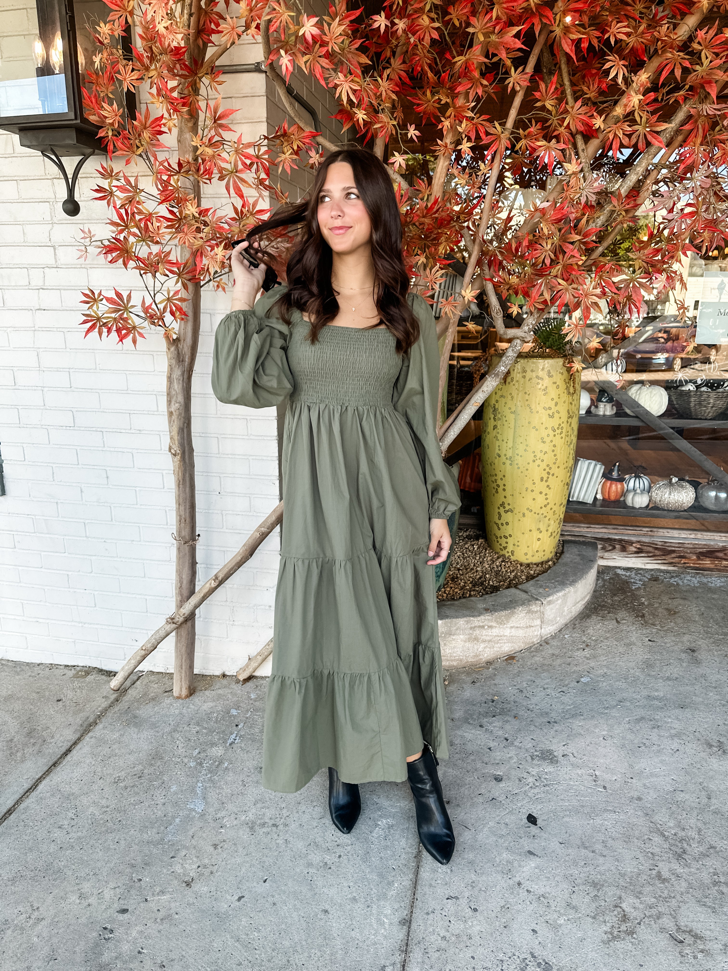 Long Sleeve Tiered Midi Dress