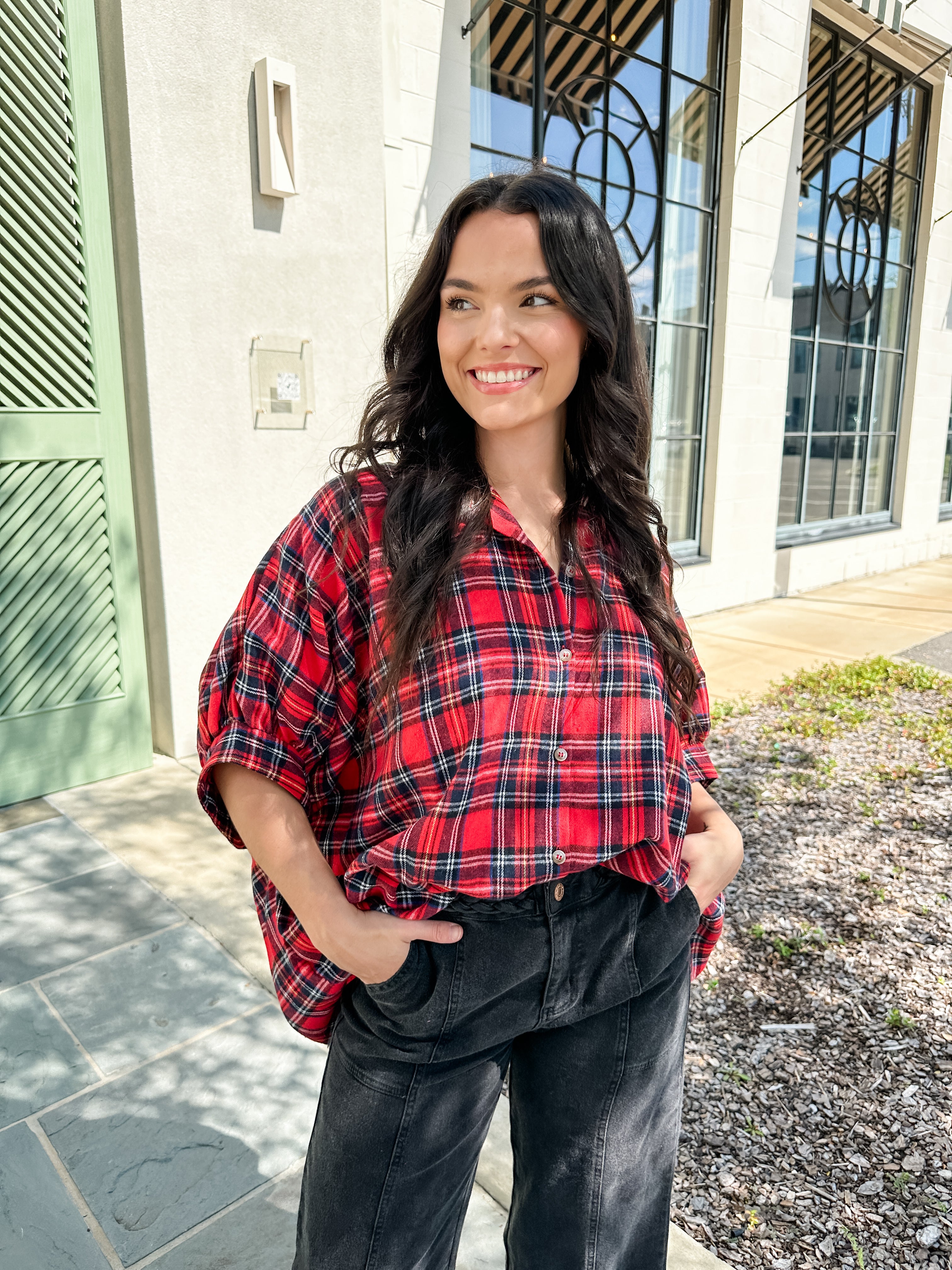 Button Down Plaid Top