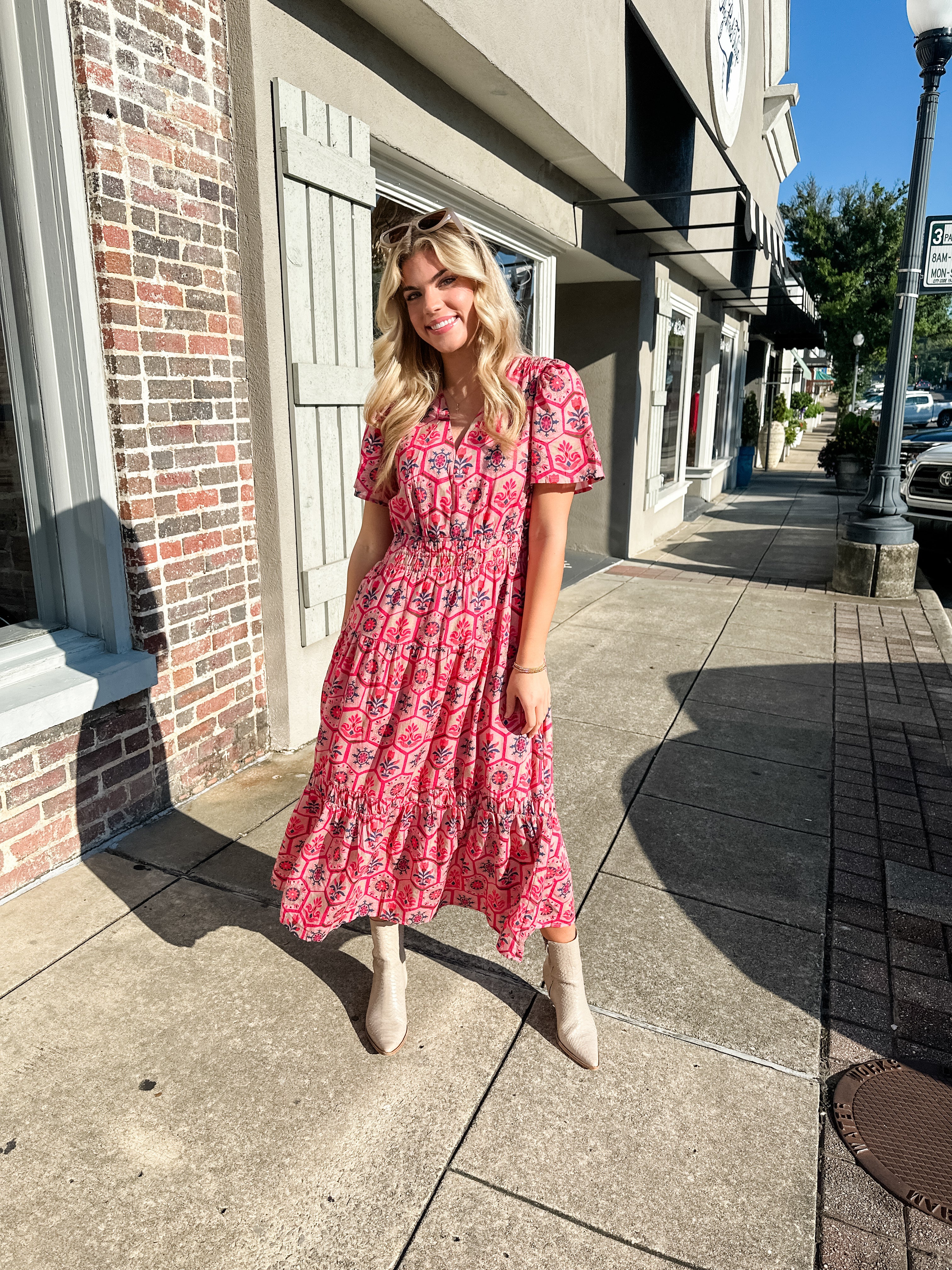 Honeycomb Floral Midi Dress