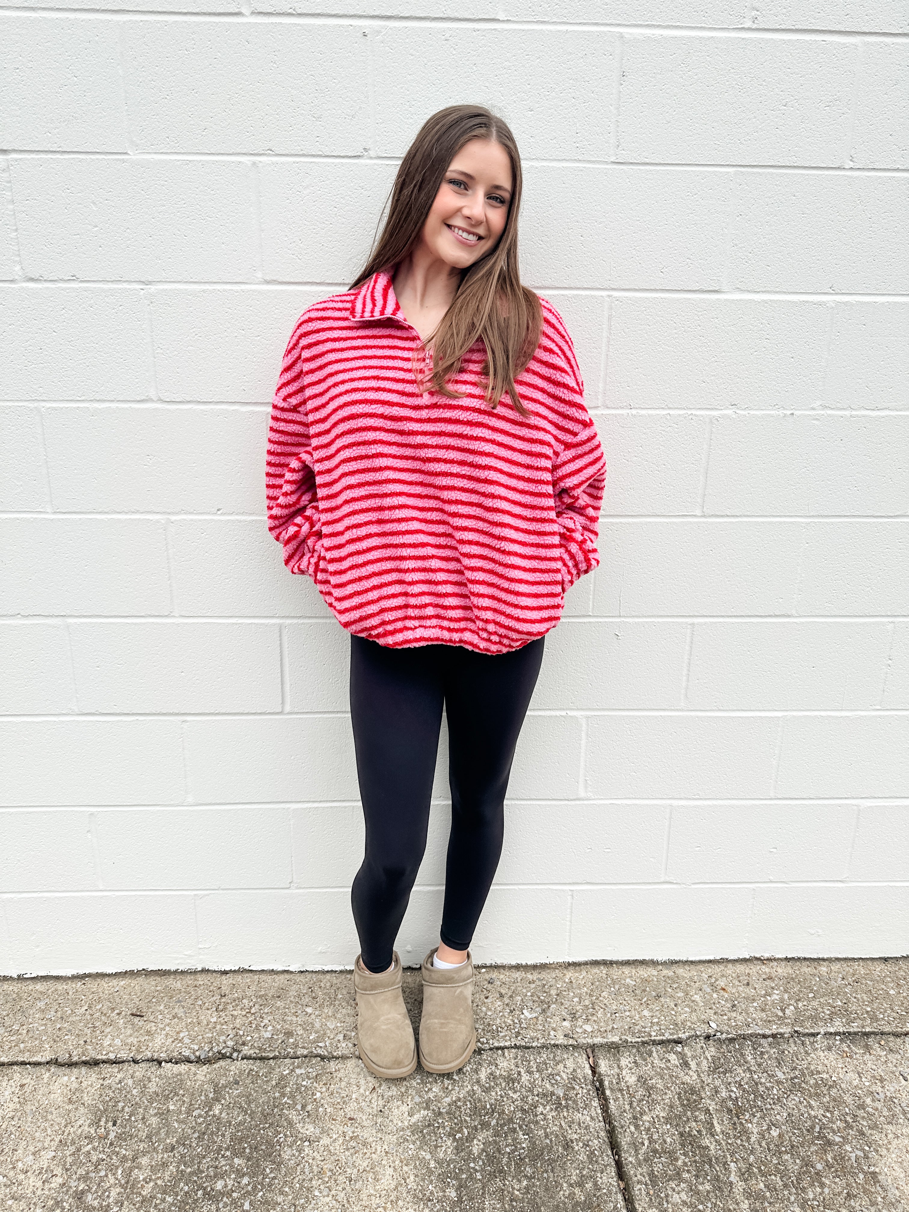 Fuzzy Stripe Quarter Zip Jacket