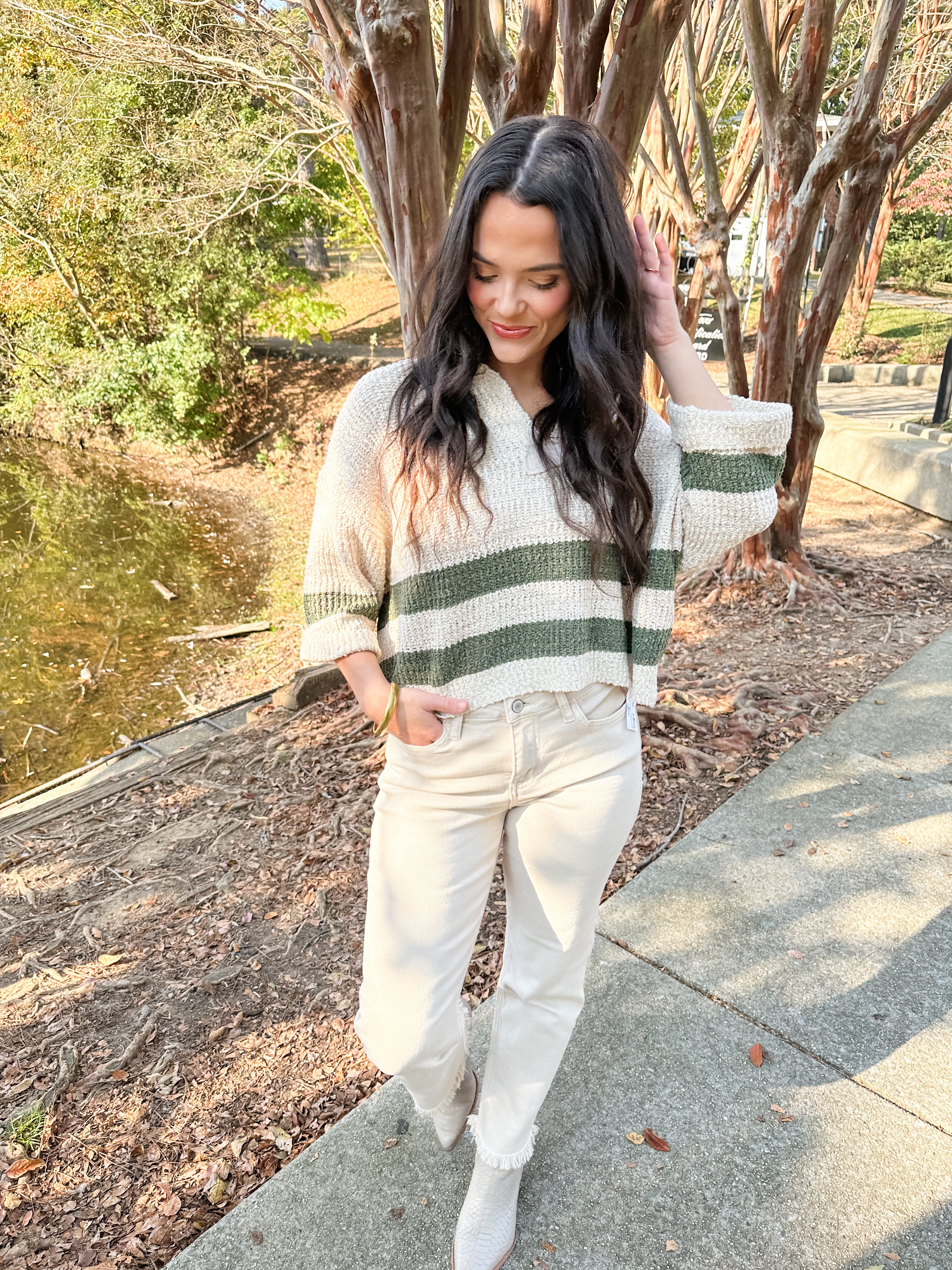 Double Stripe V-Neck Sweater