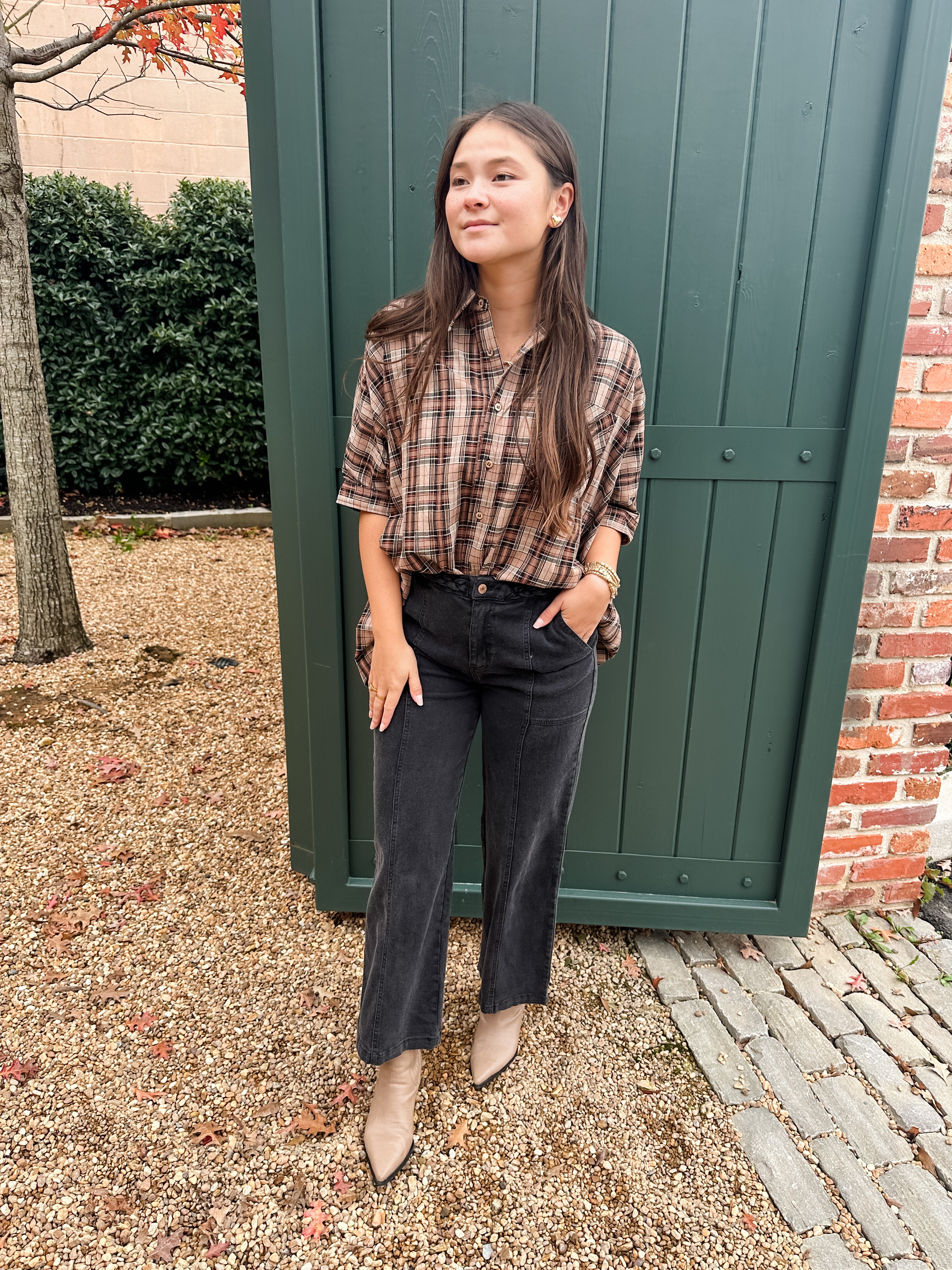 Plaid Button Front Tunic Top