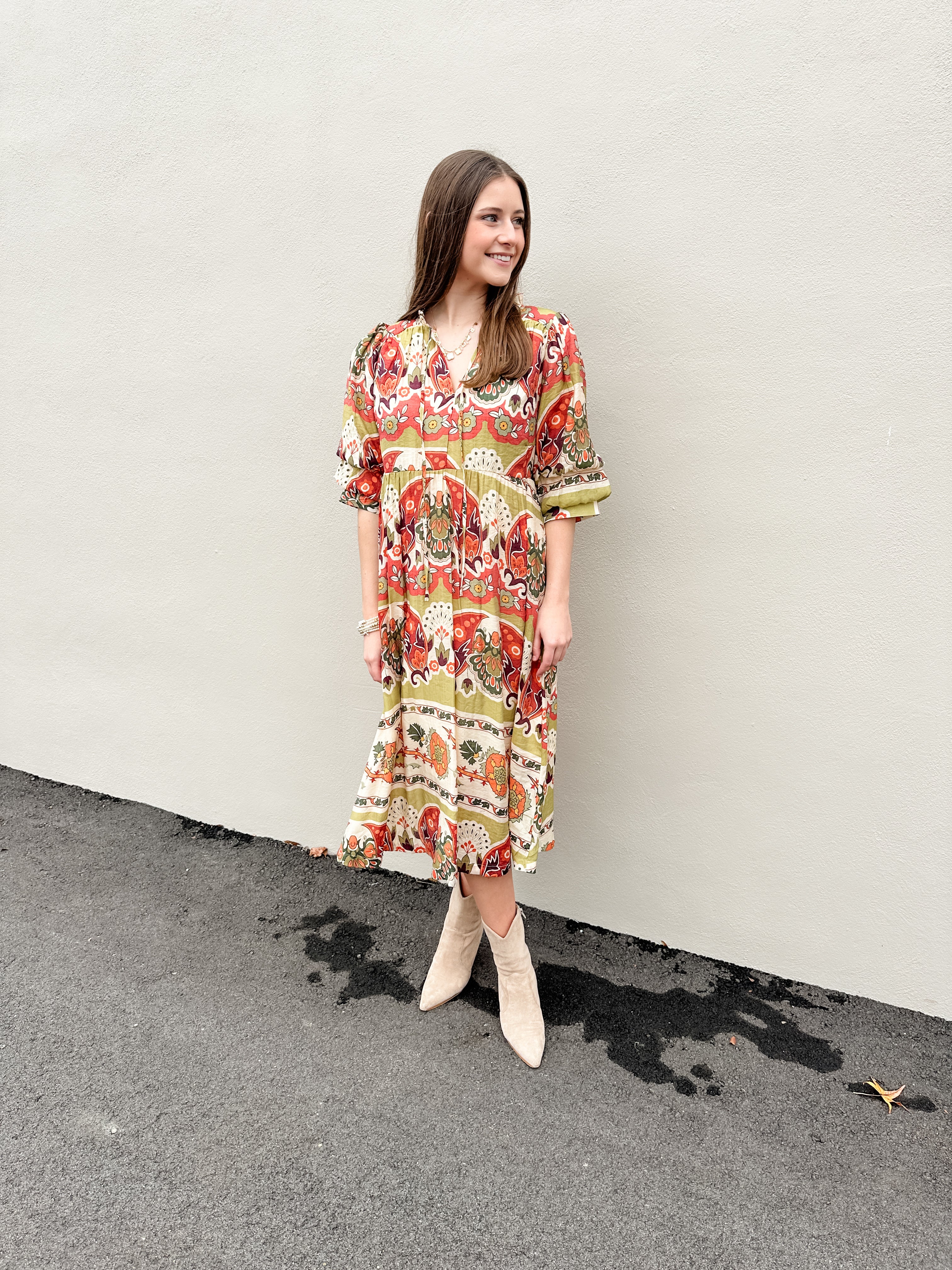 Abstract Floral Print Midi Dress