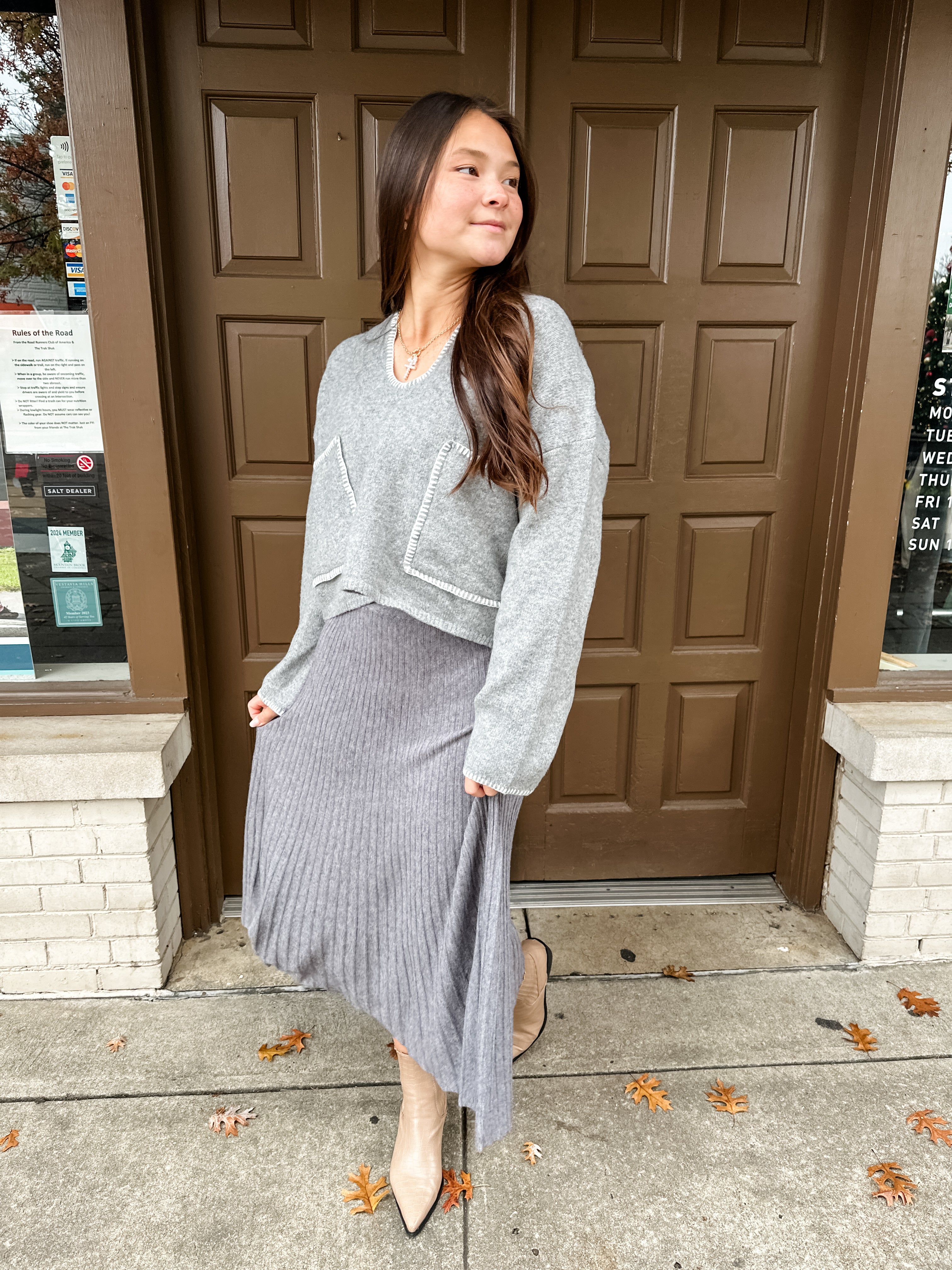 Pleated Sweater Midi Skirt