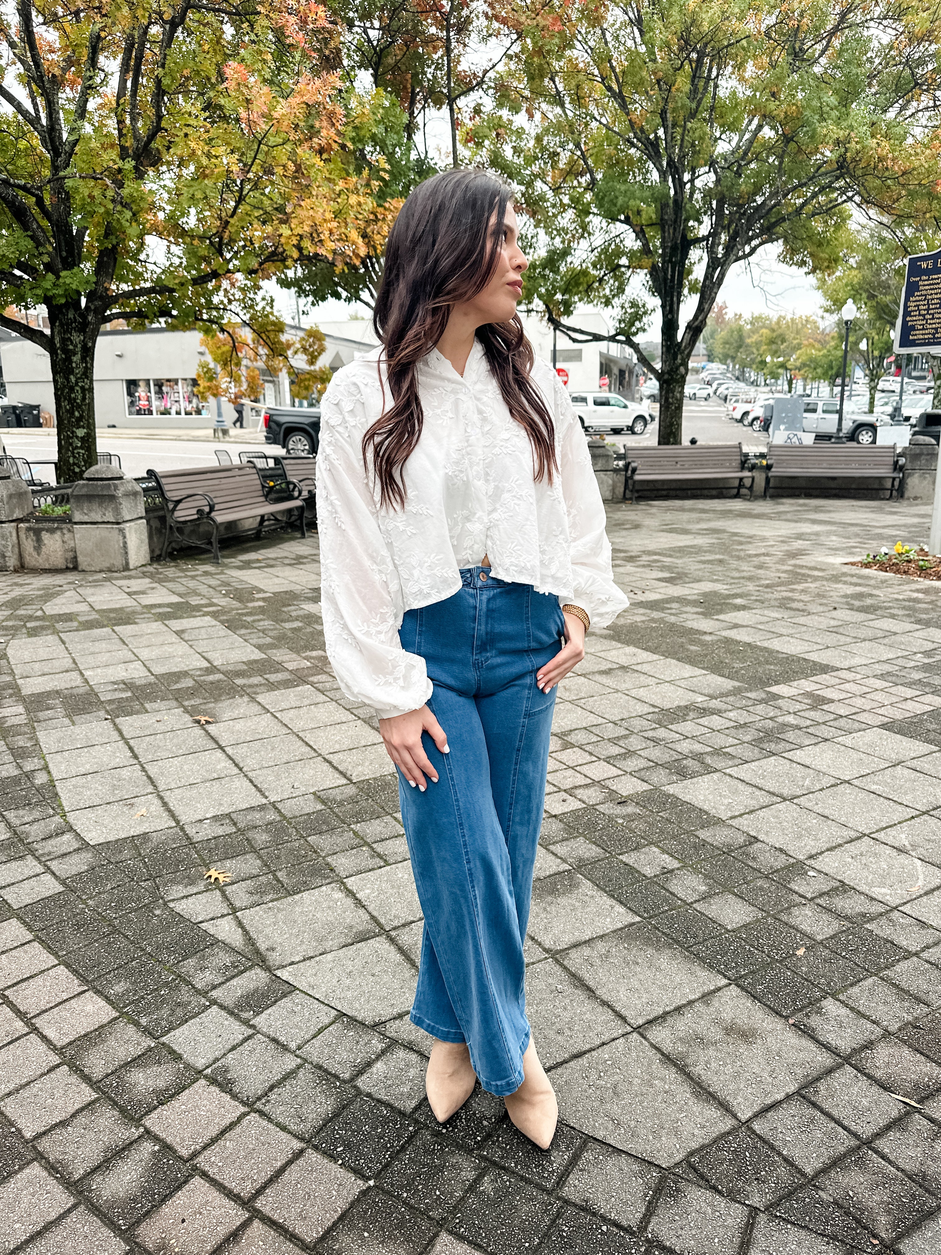 Embroidered Floral Button Front Top