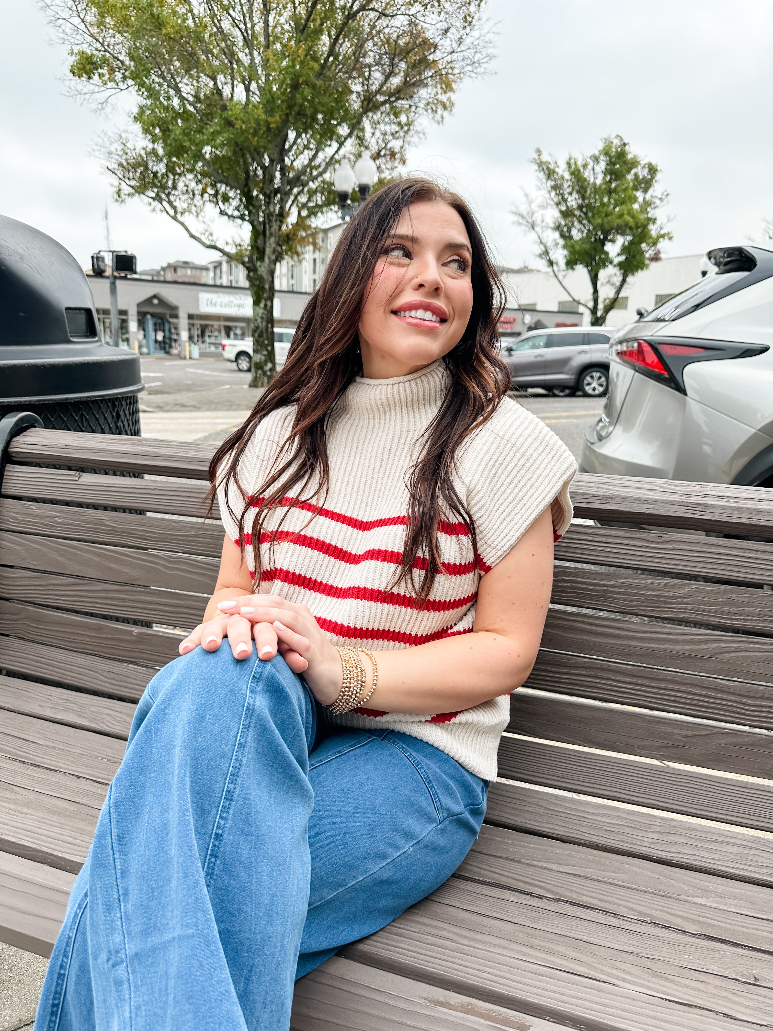 Stripe Ribbed Mock Neck Sweater