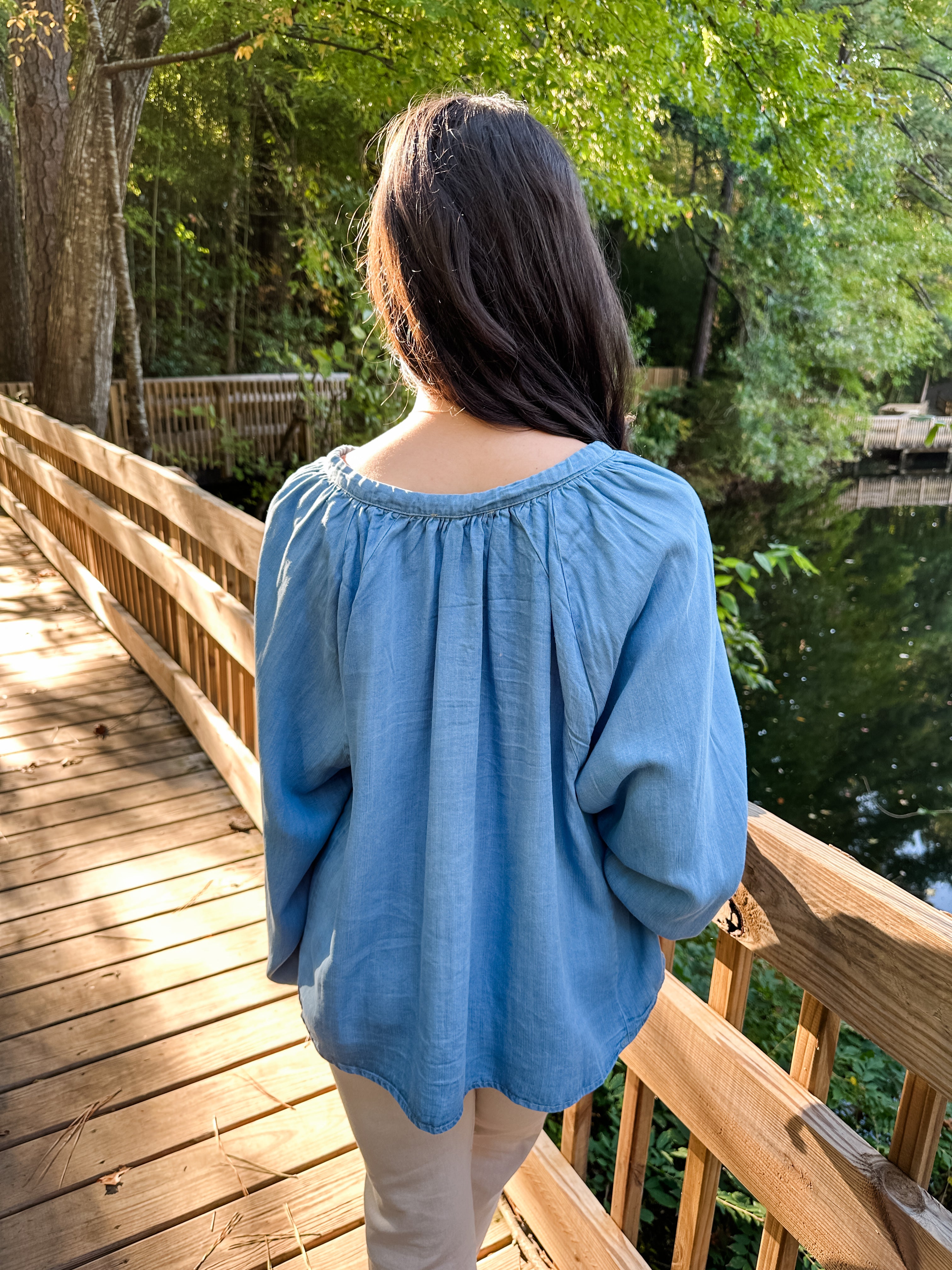 Tie Neck Denim Top