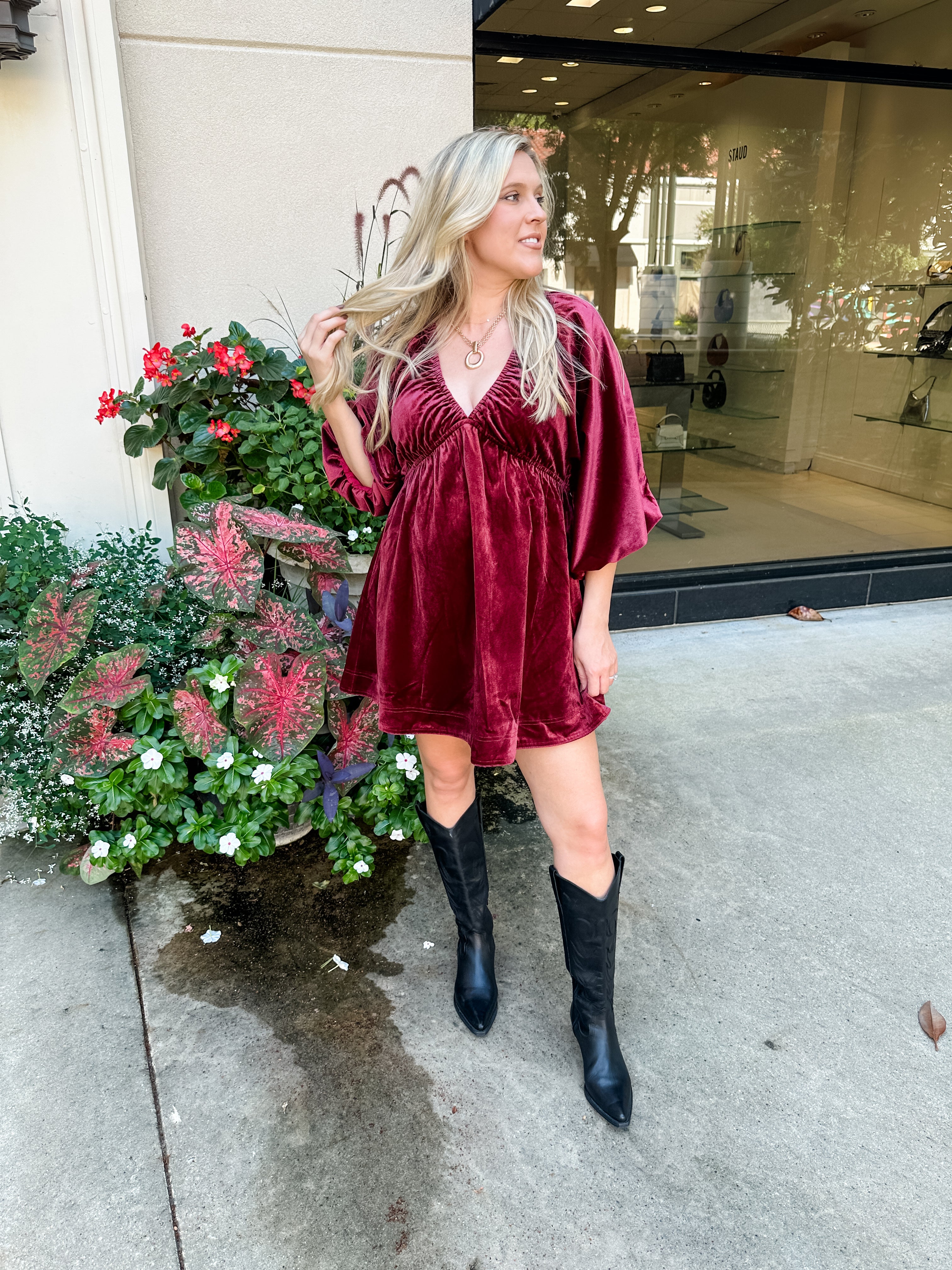 V-Neck Velvet Dress