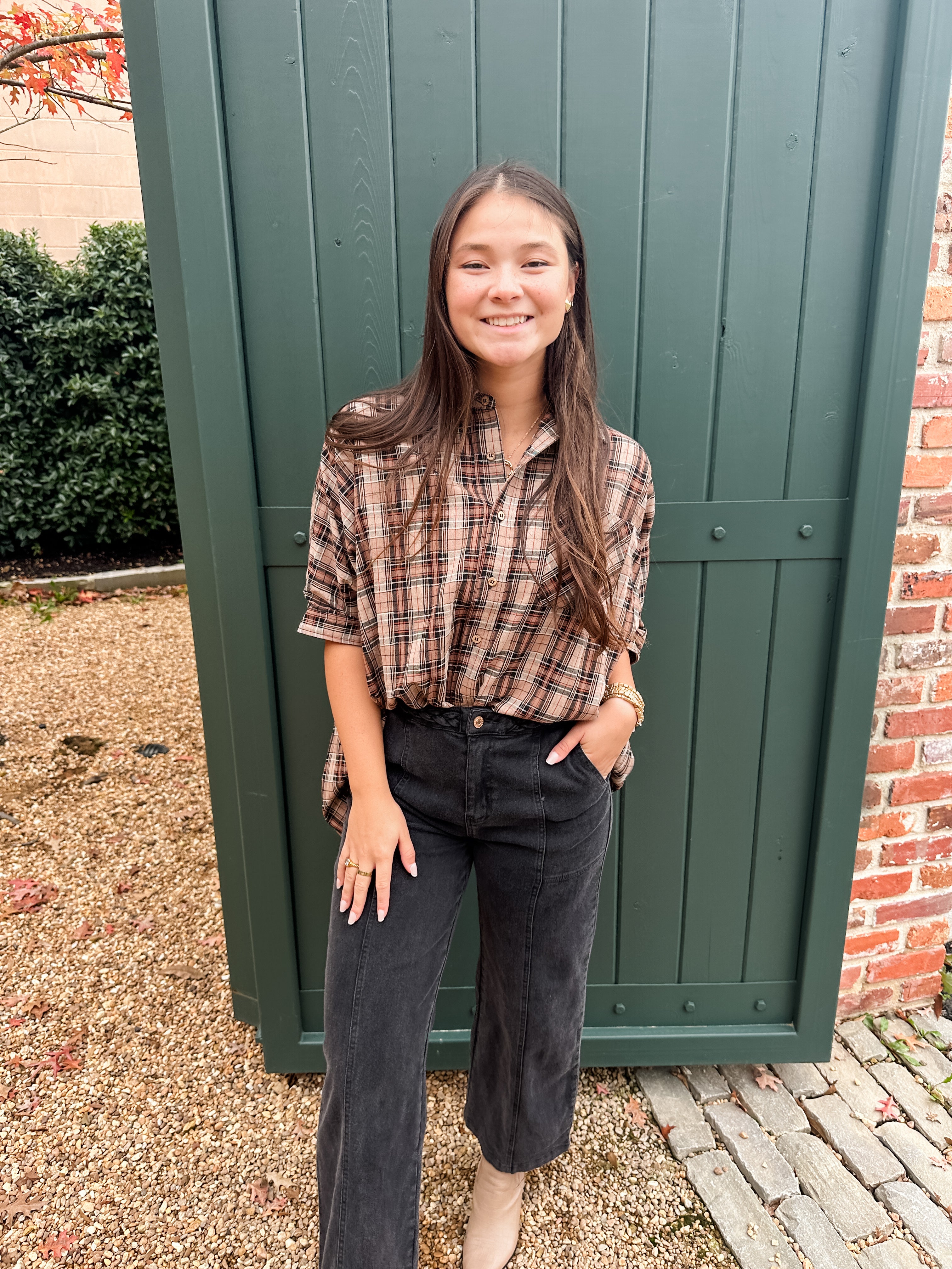 Plaid Button Front Tunic Top