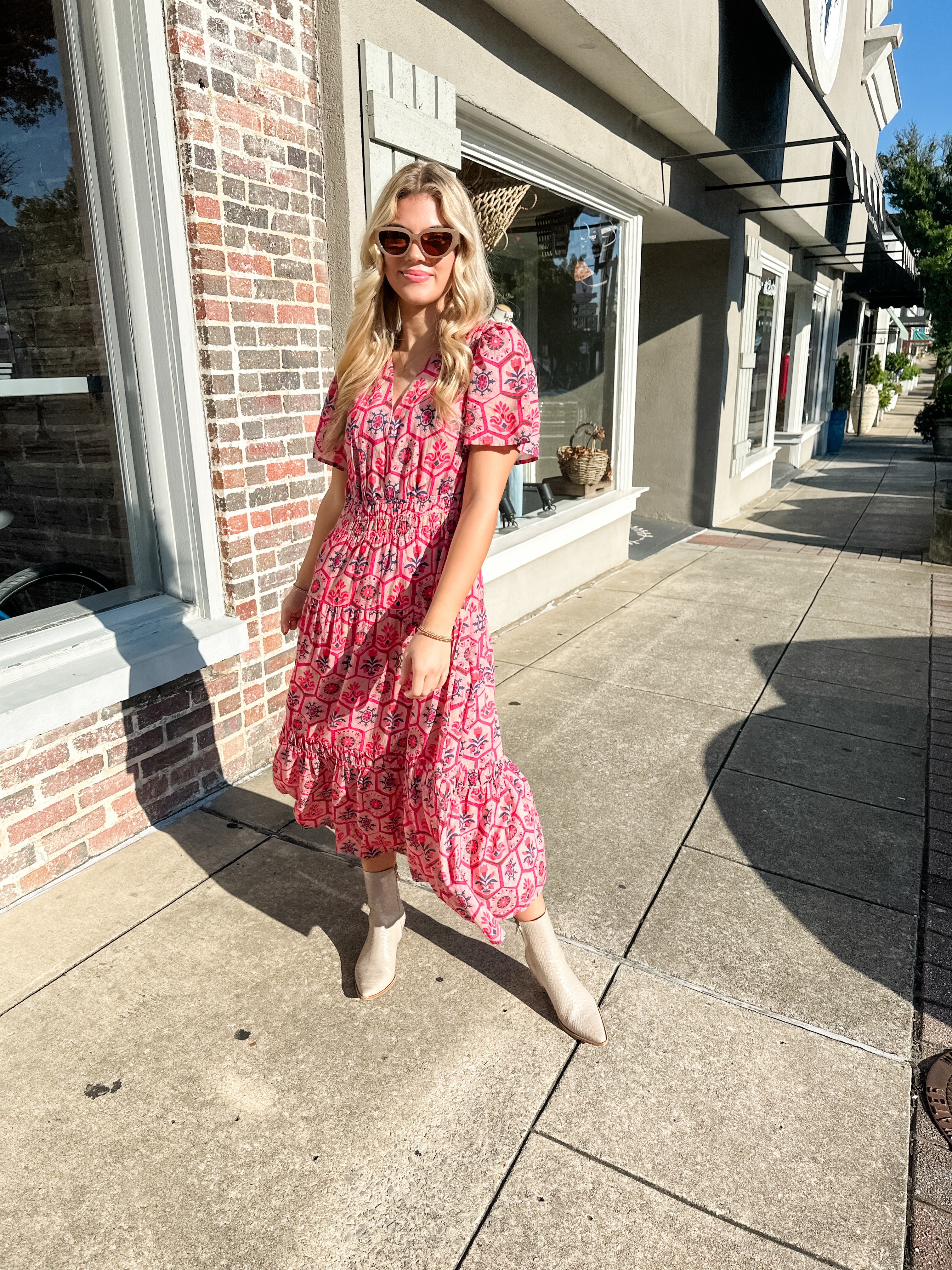 Honeycomb Floral Midi Dress