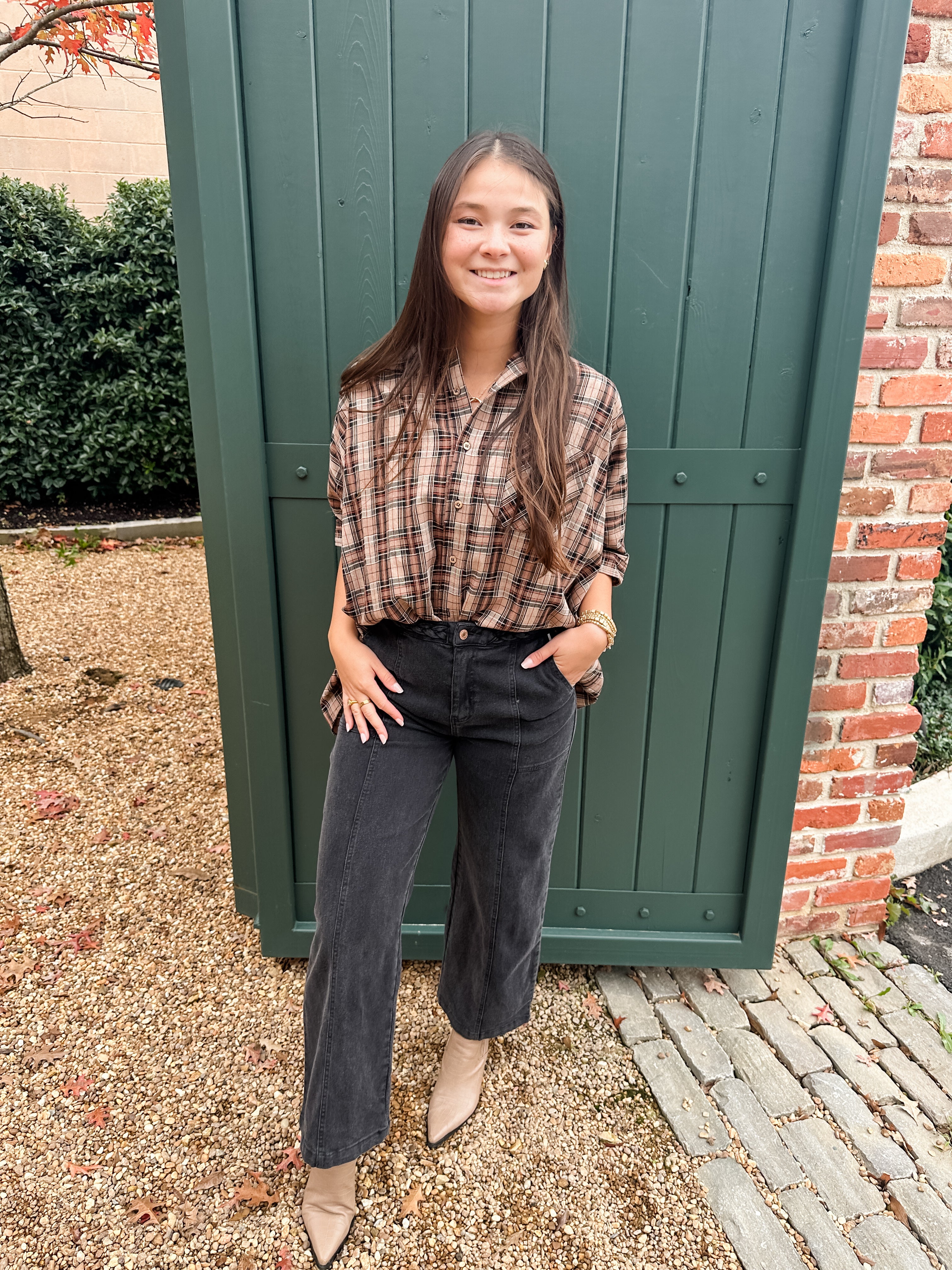 Plaid Button Front Tunic Top