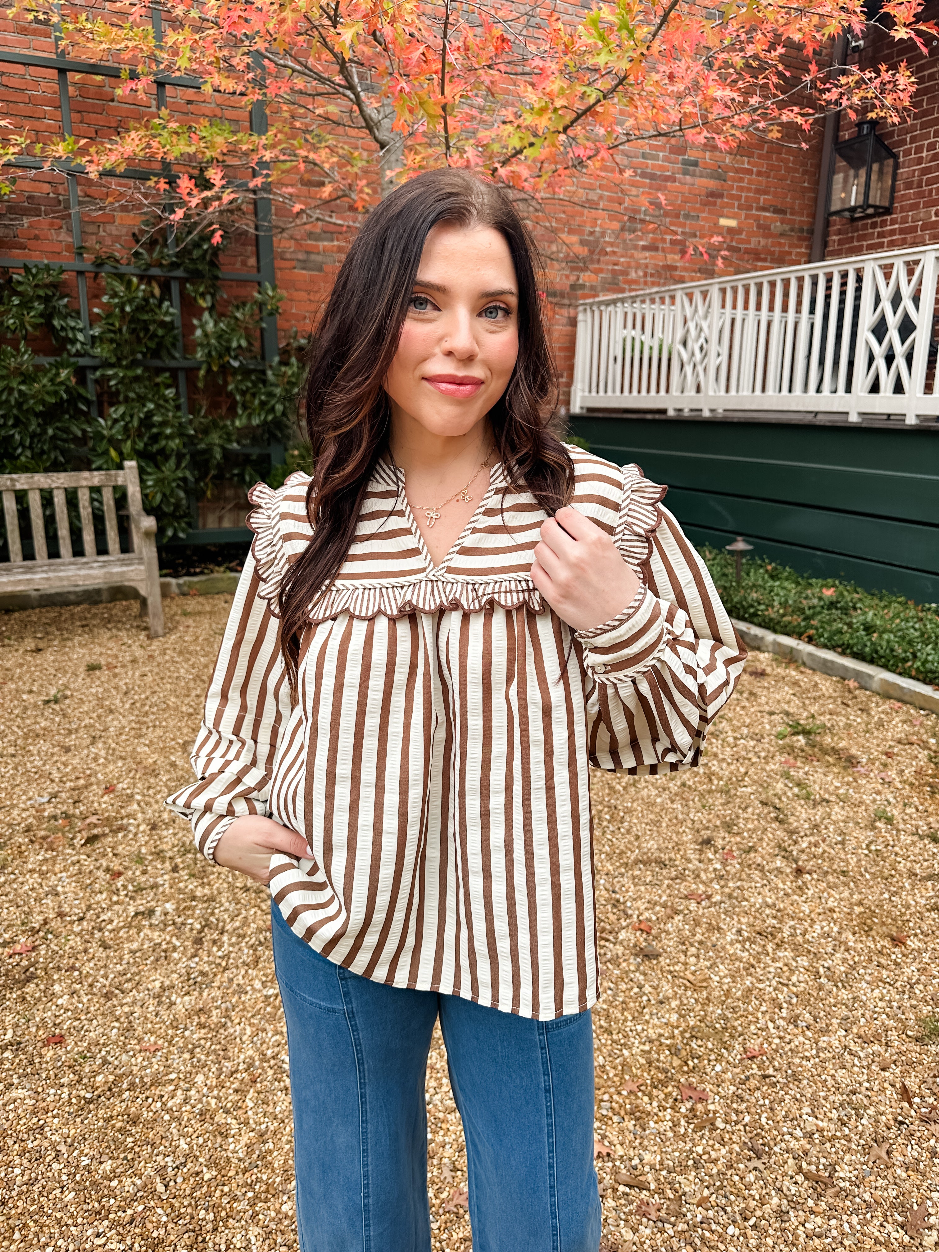 Striped Bib Collar Top