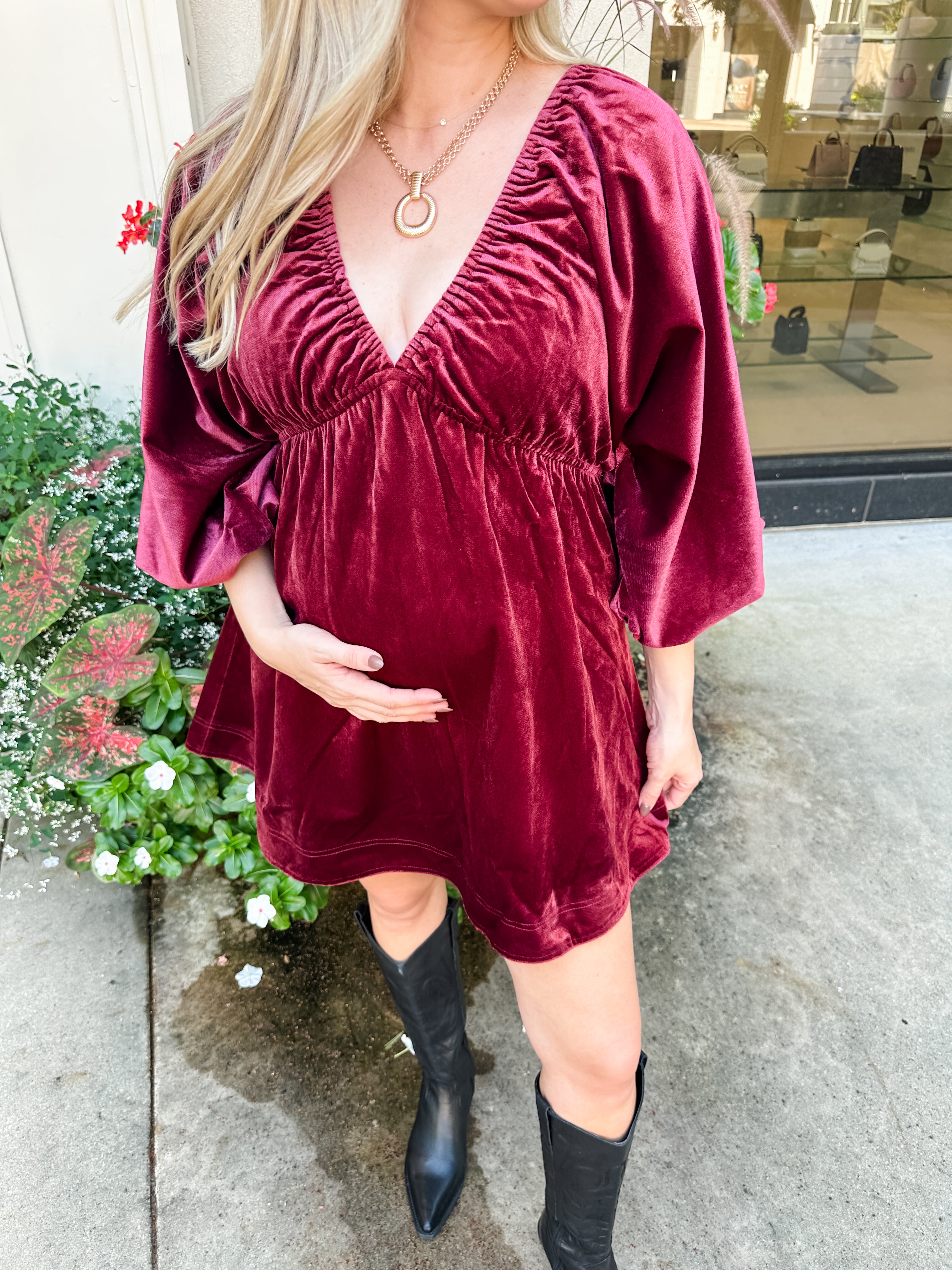 V-Neck Velvet Dress