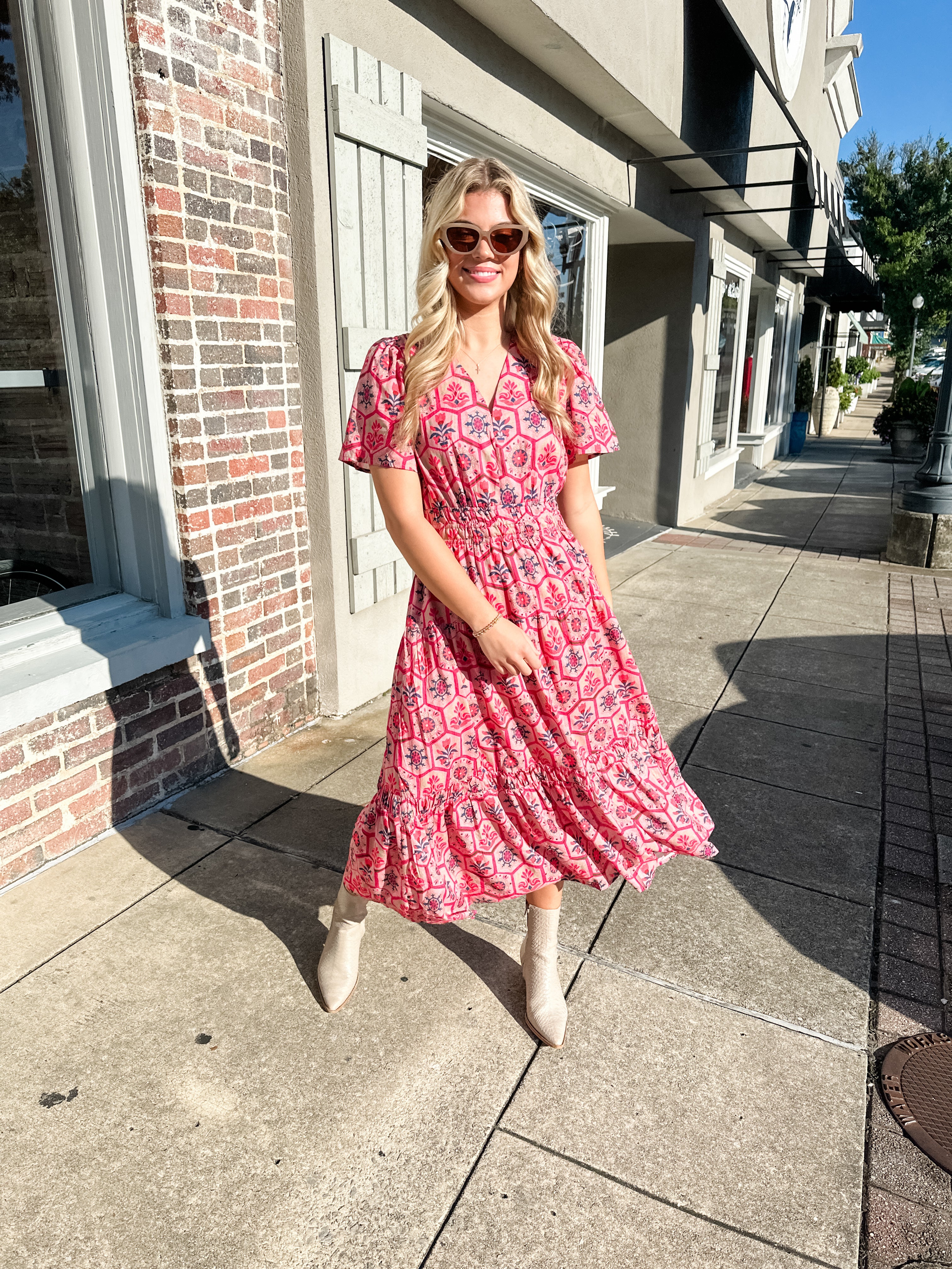 Honeycomb Floral Midi Dress