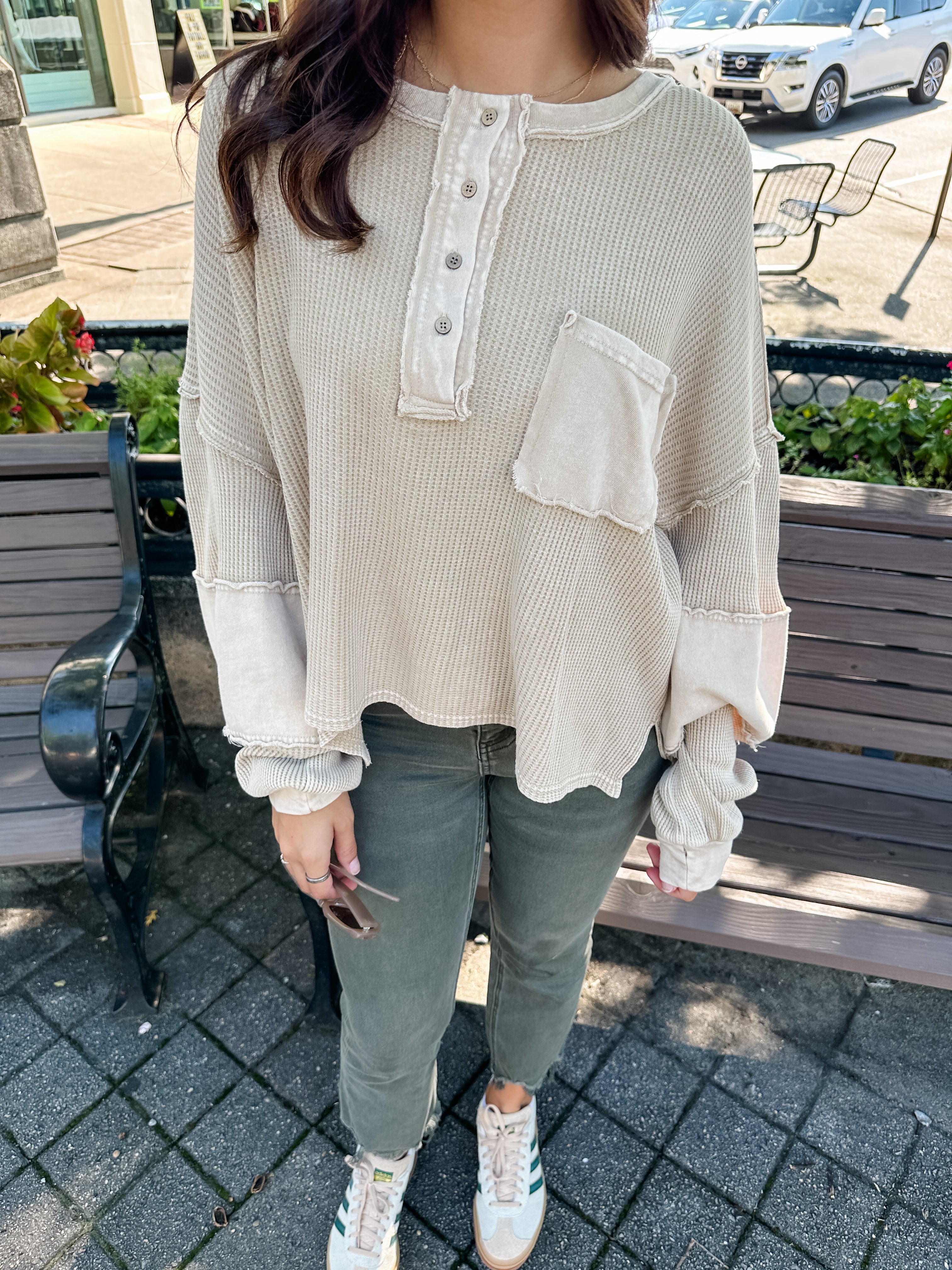 Waffle Knit Henley Top