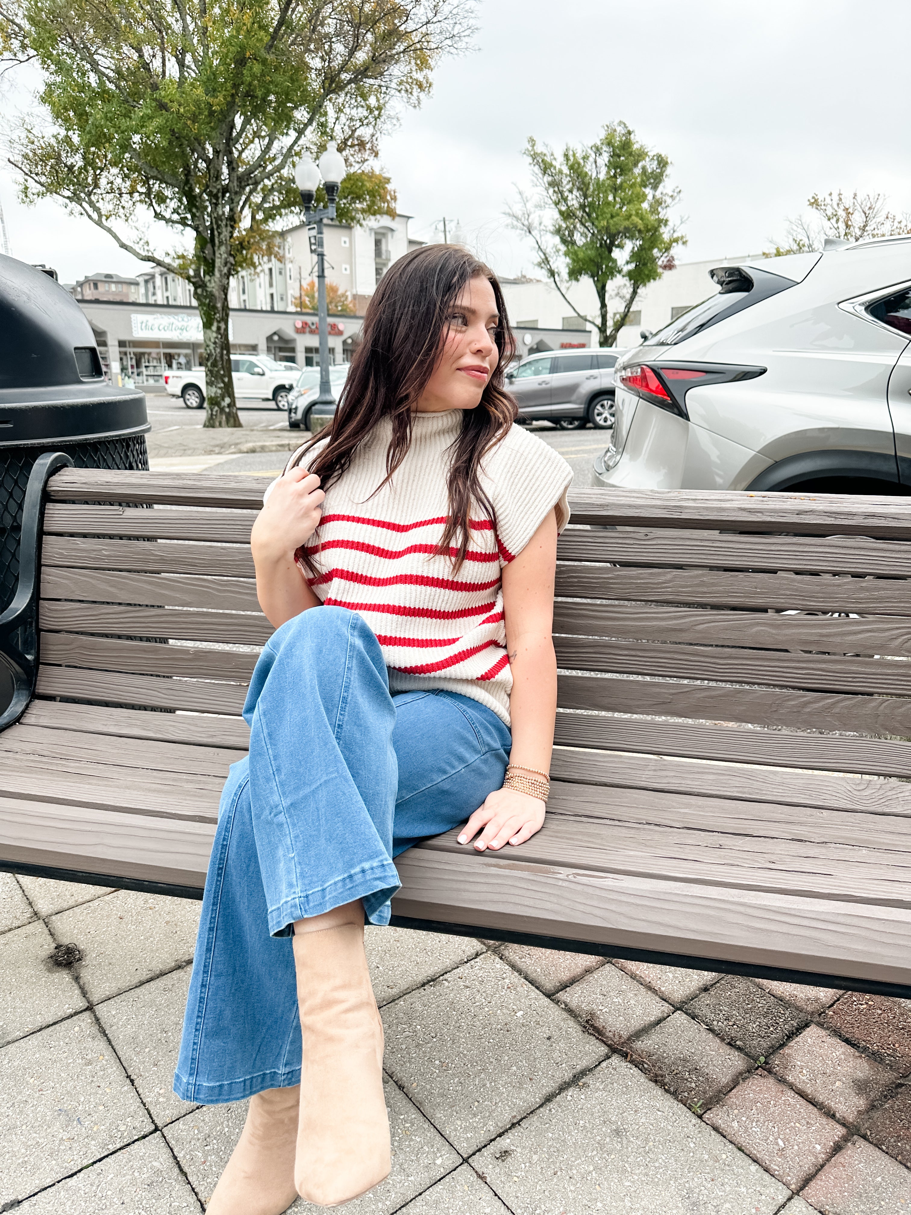 Stripe Ribbed Mock Neck Sweater