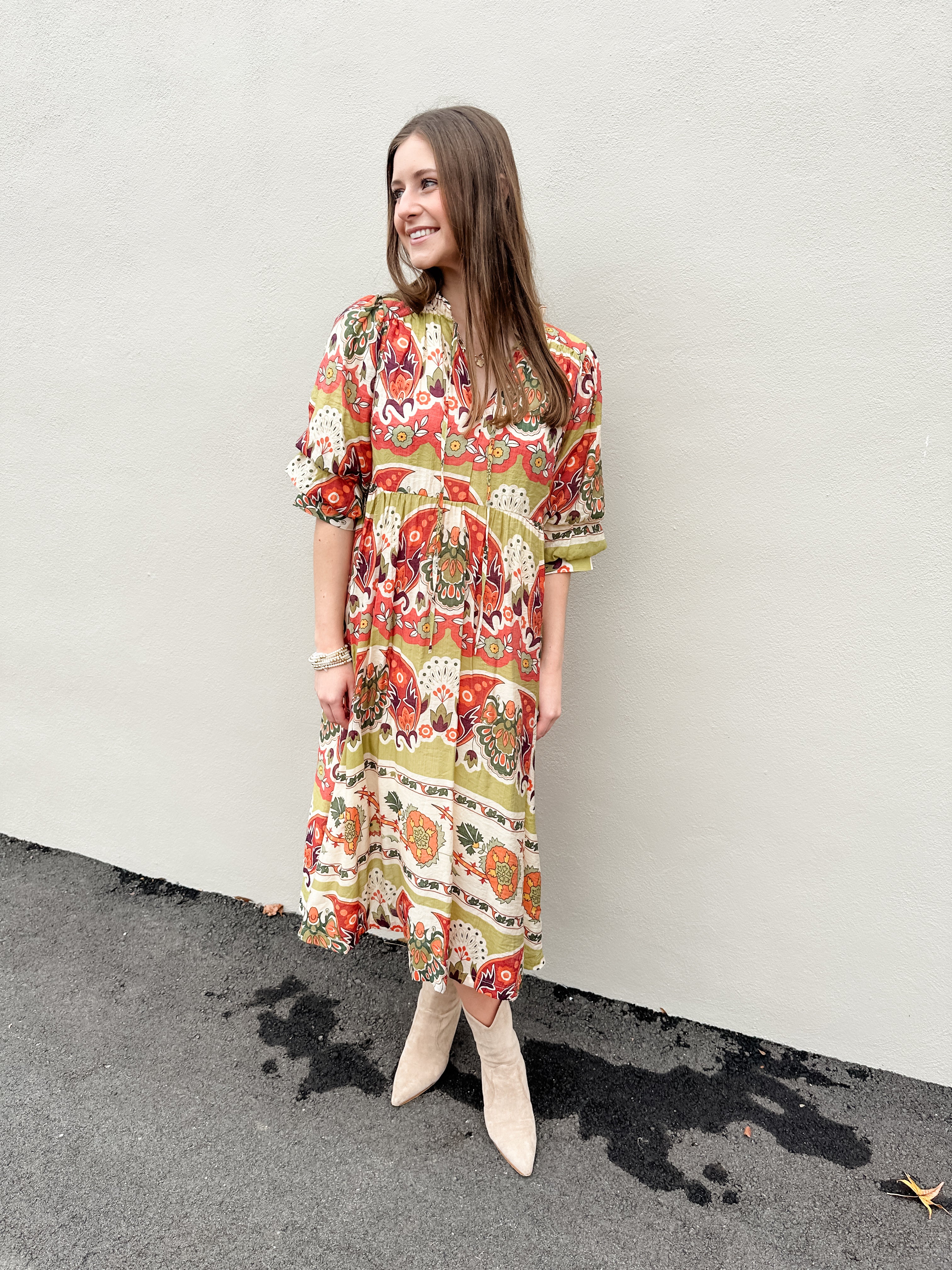 Abstract Floral Print Midi Dress