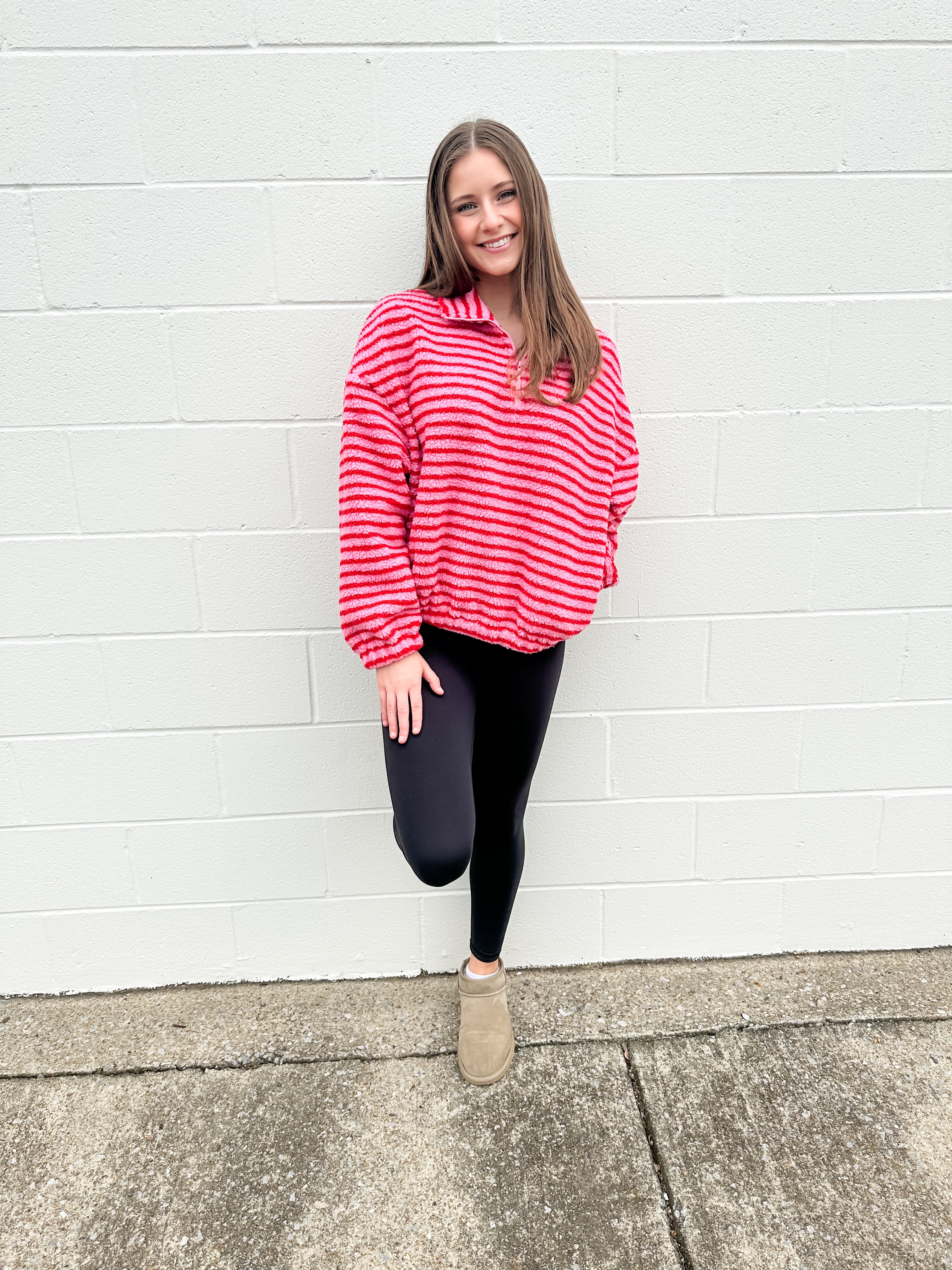 Fuzzy Stripe Quarter Zip Jacket