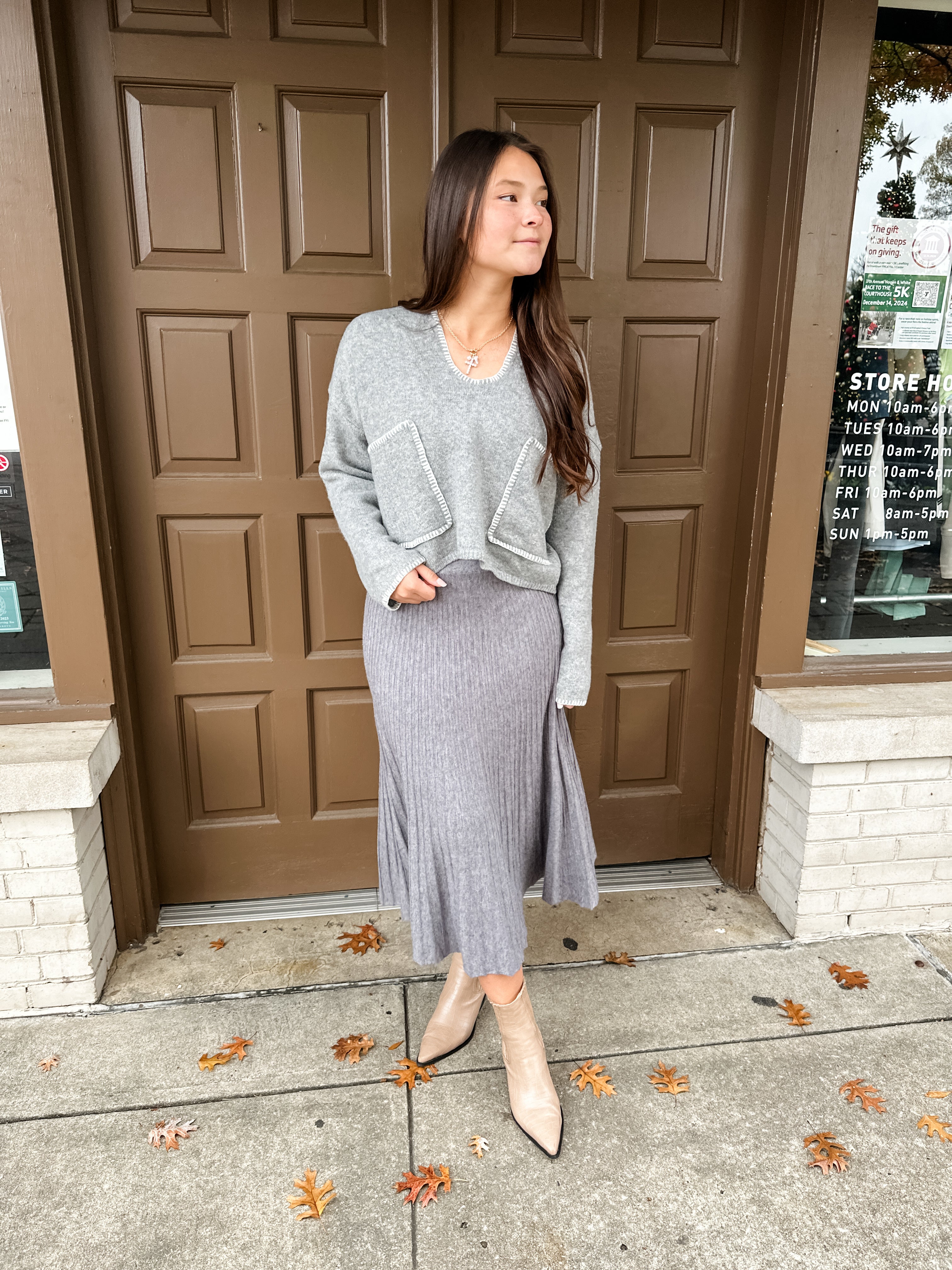 Pleated Sweater Midi Skirt