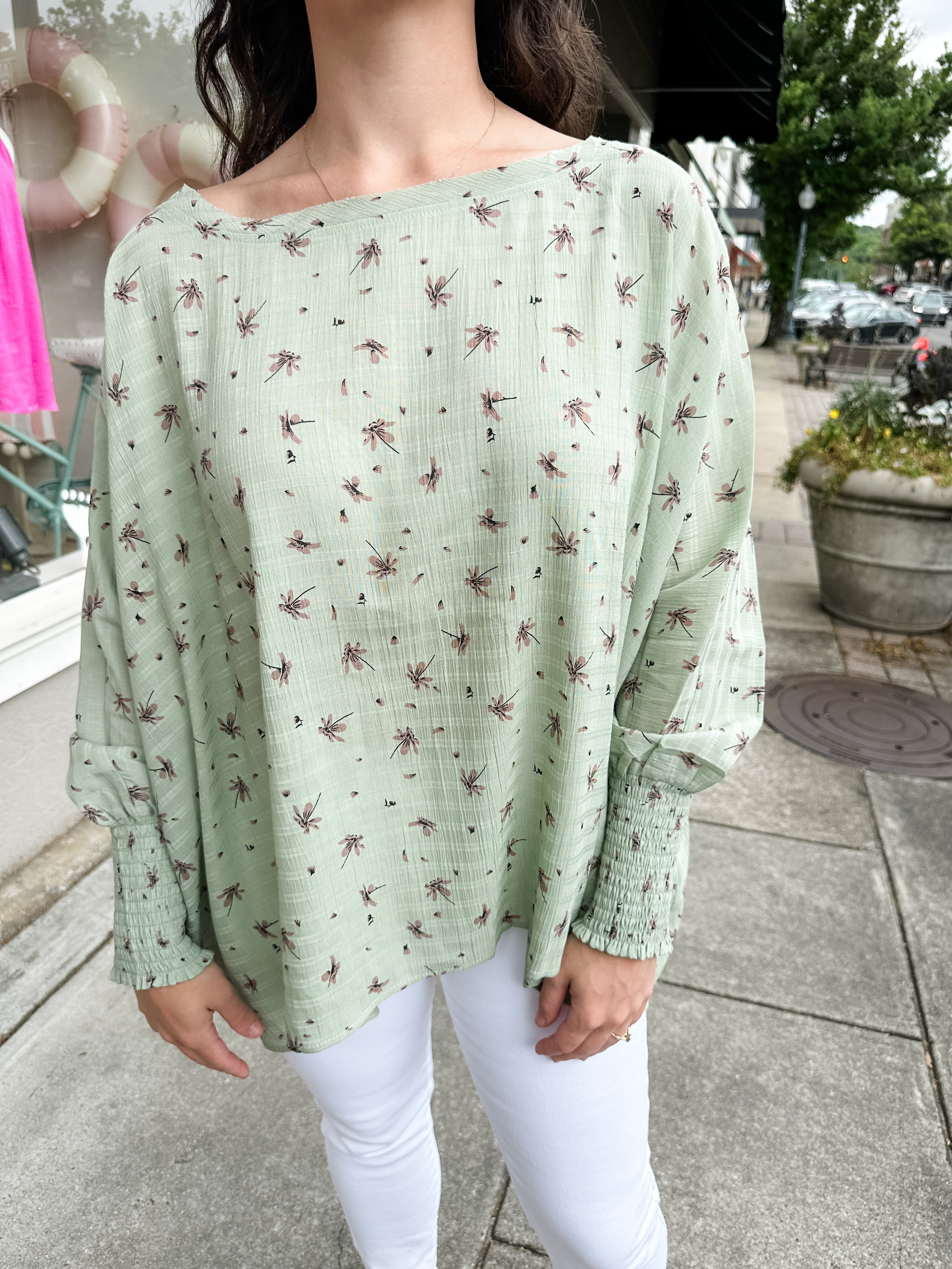 Floral Smocked Cuff Top