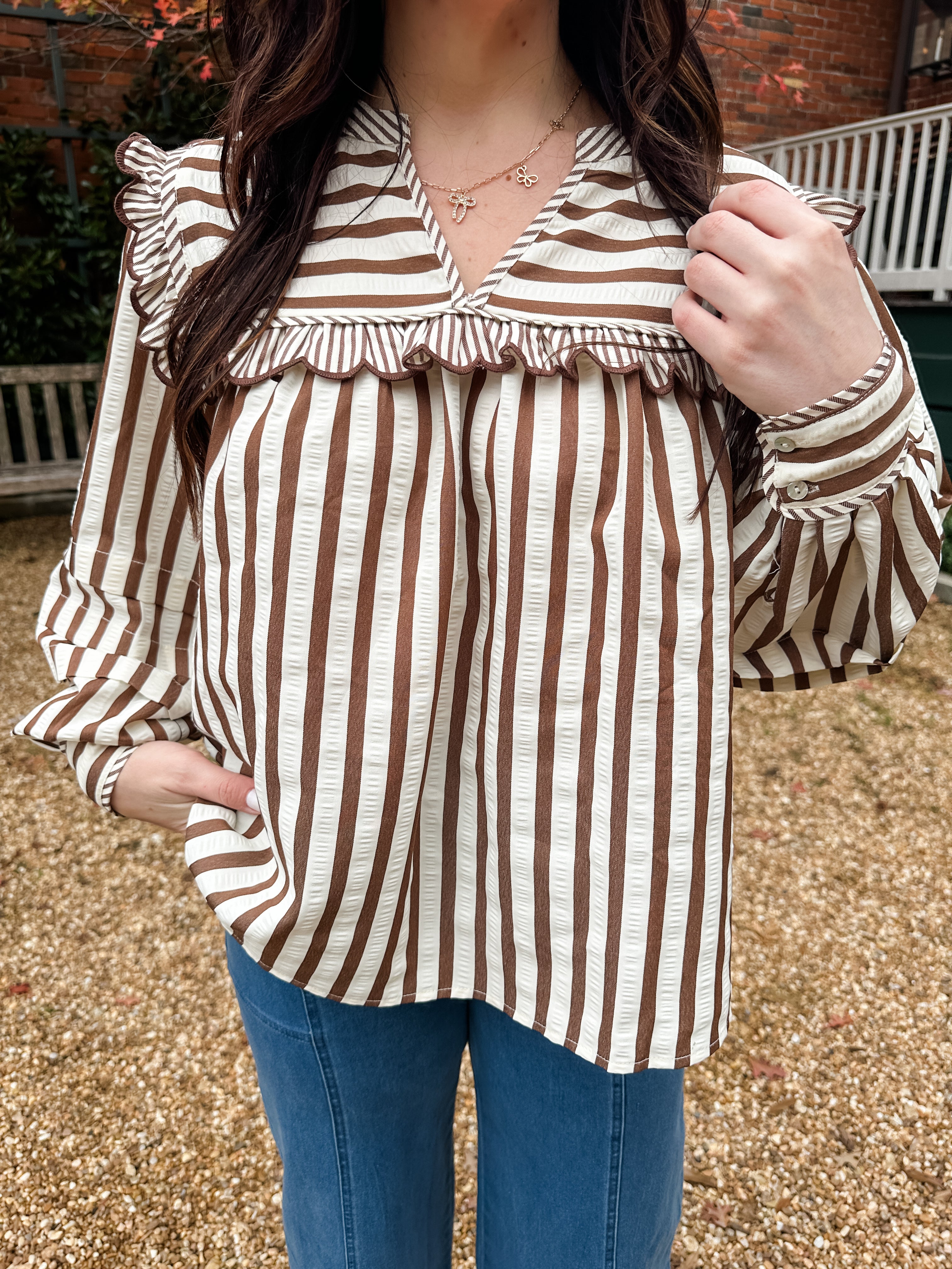 Striped Bib Collar Top