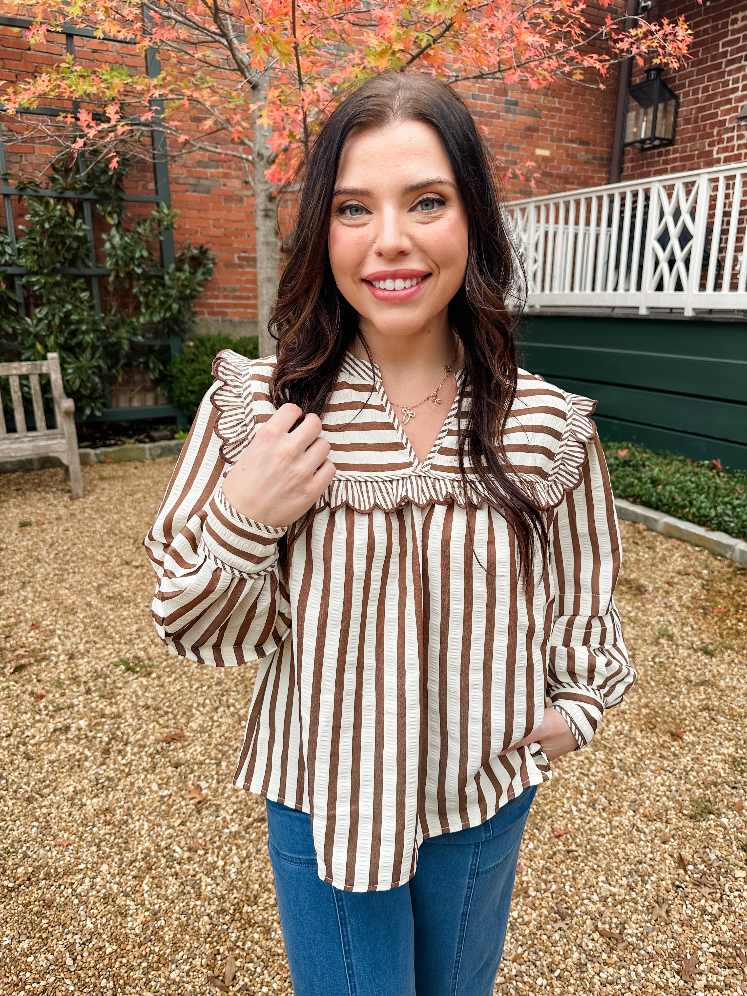 Striped Bib Collar Top