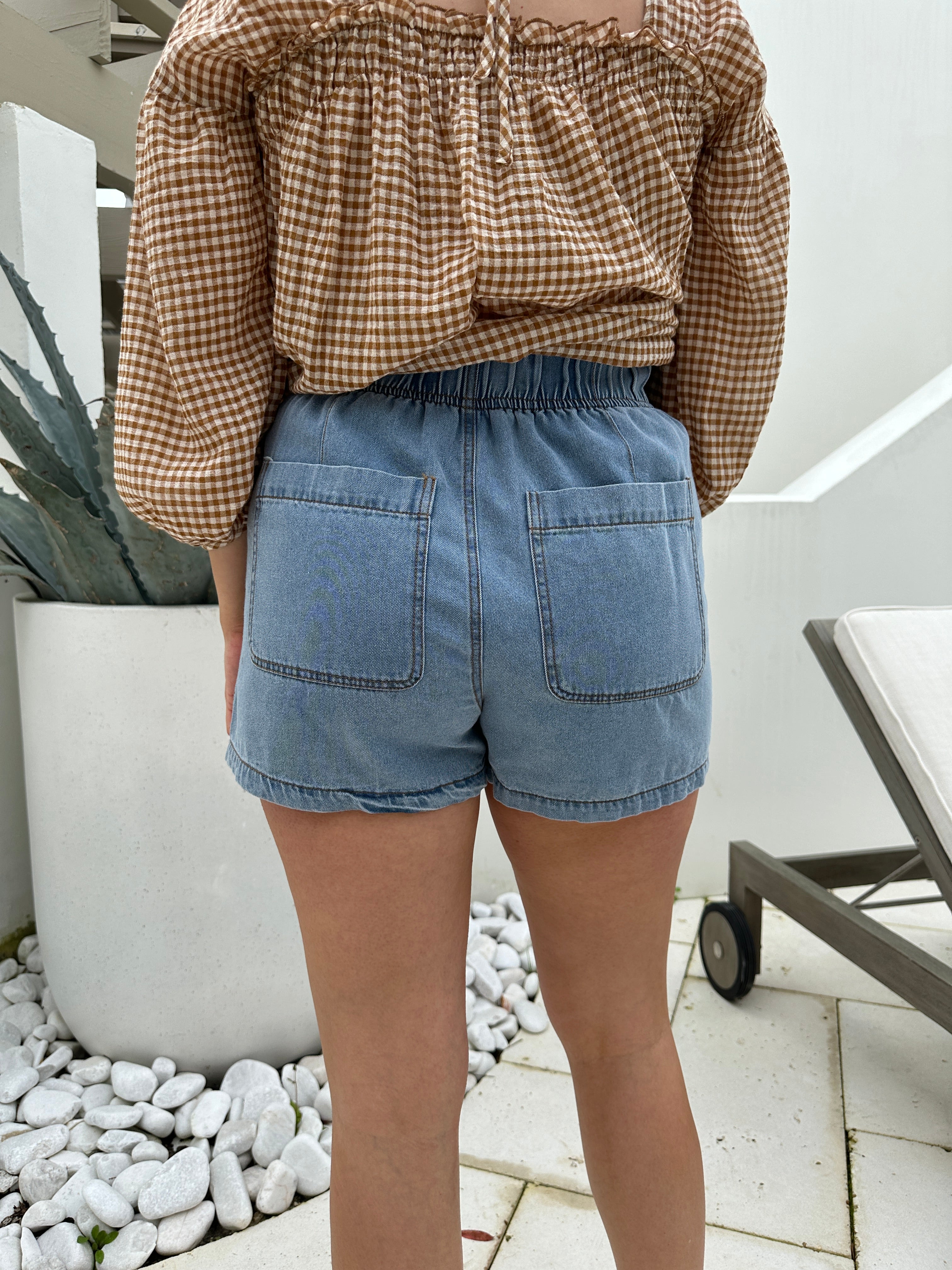 Elastic Waist Denim Shorts