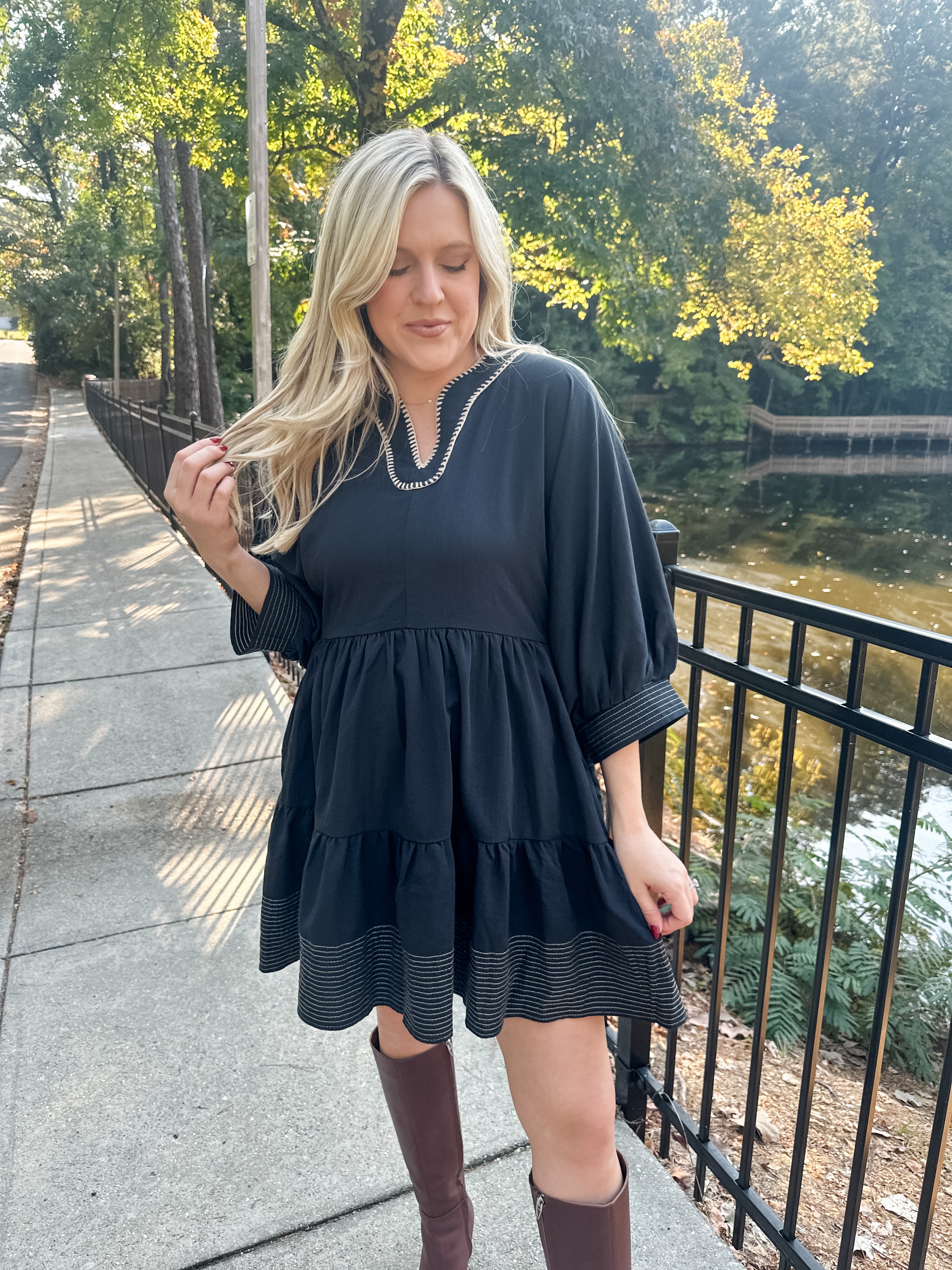 Whipstitched V-neck Dress