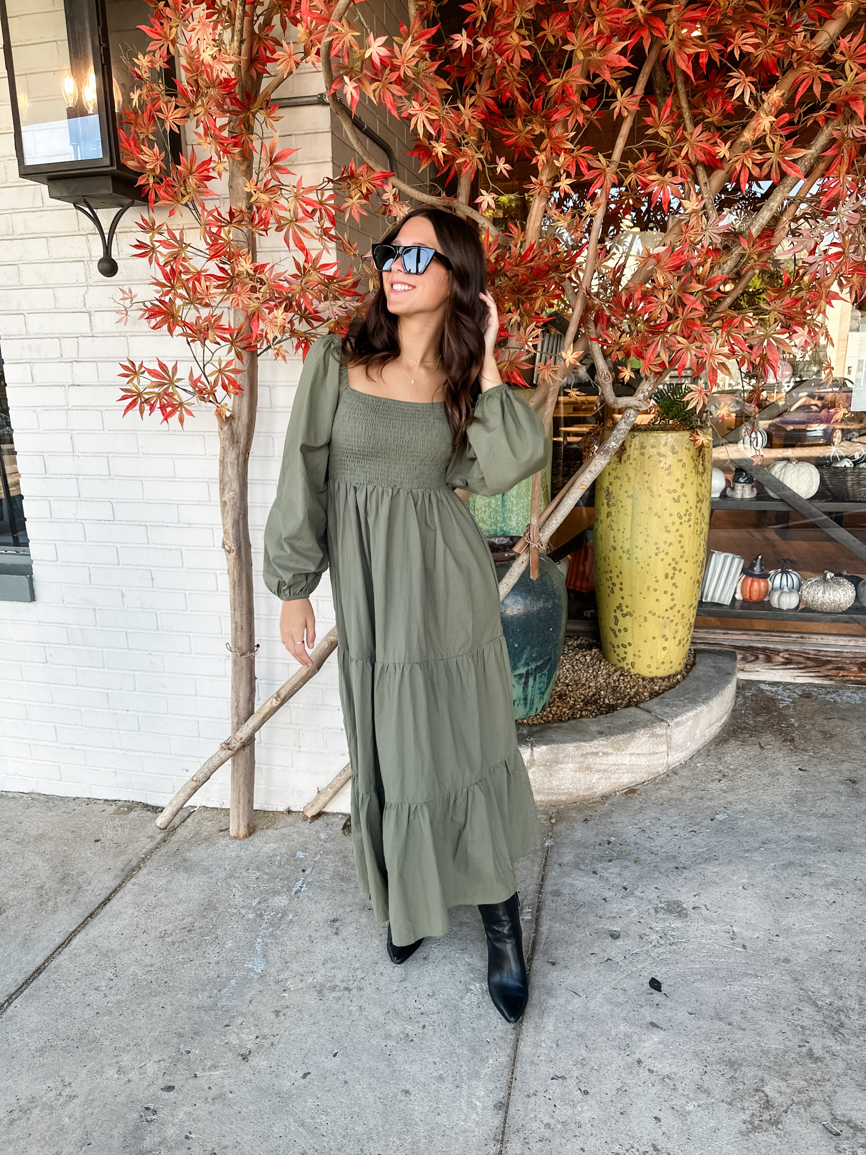 Long Sleeve Tiered Midi Dress