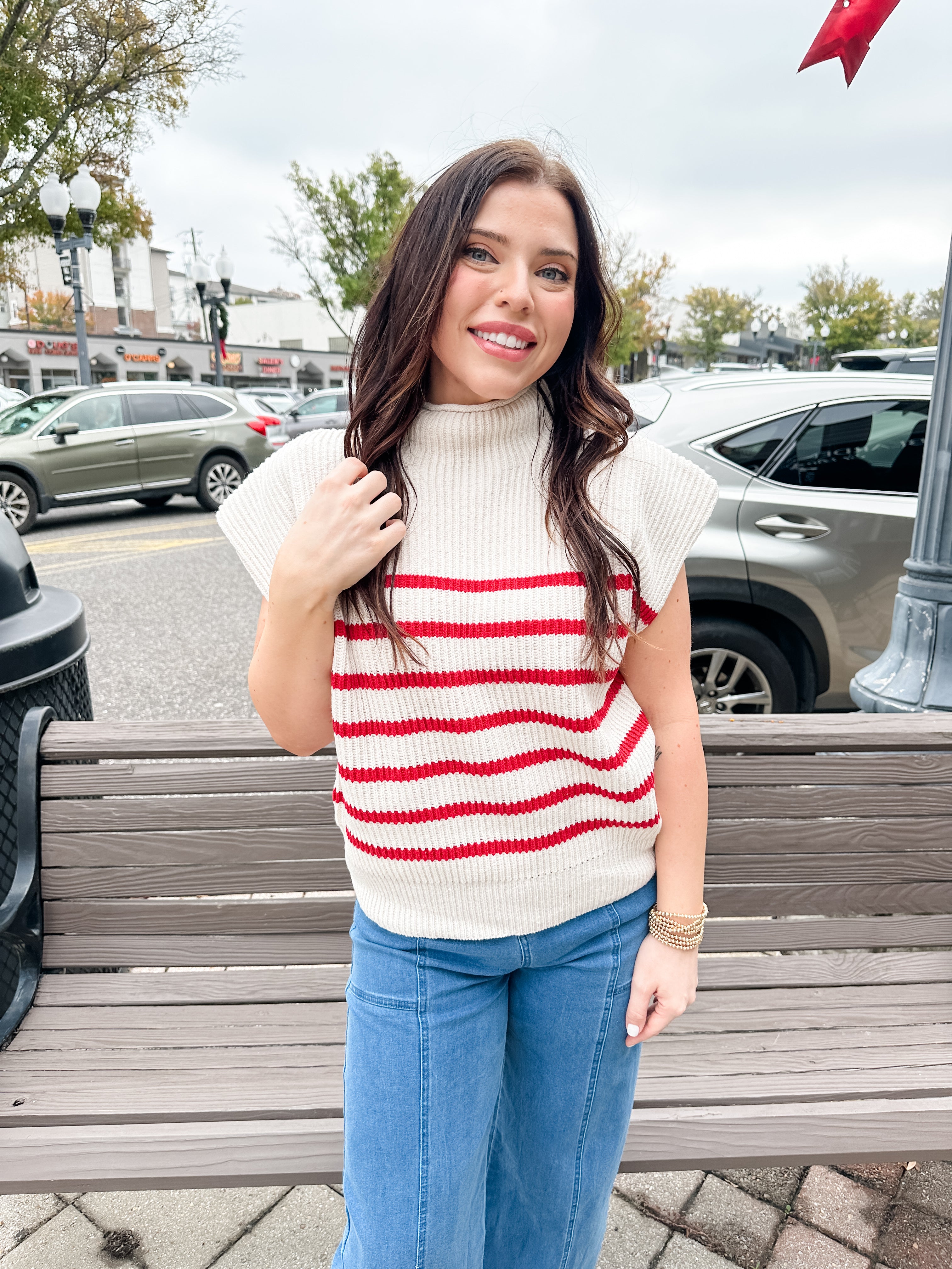 Stripe Ribbed Mock Neck Sweater