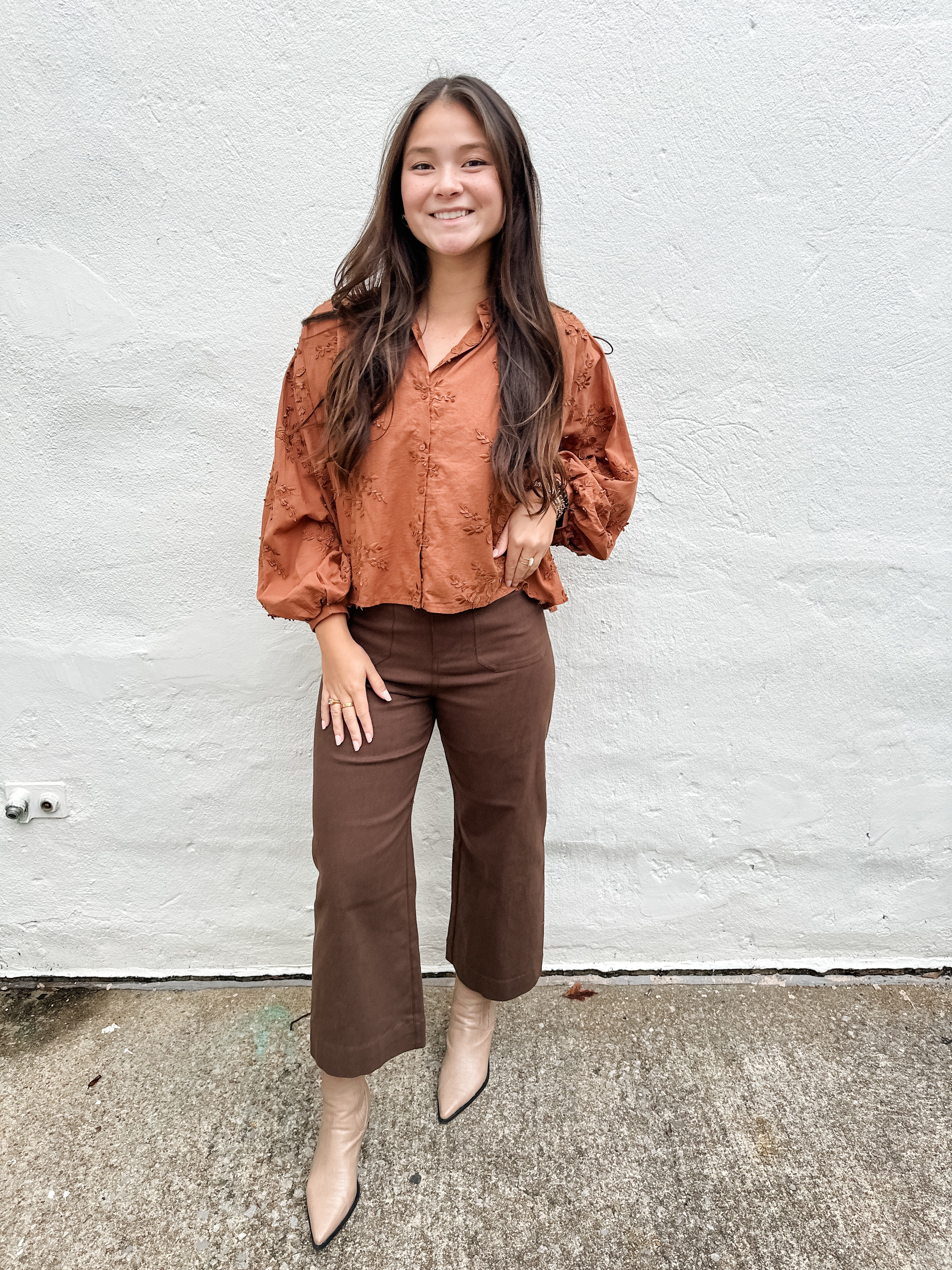 Embroidered Floral Button Front Top