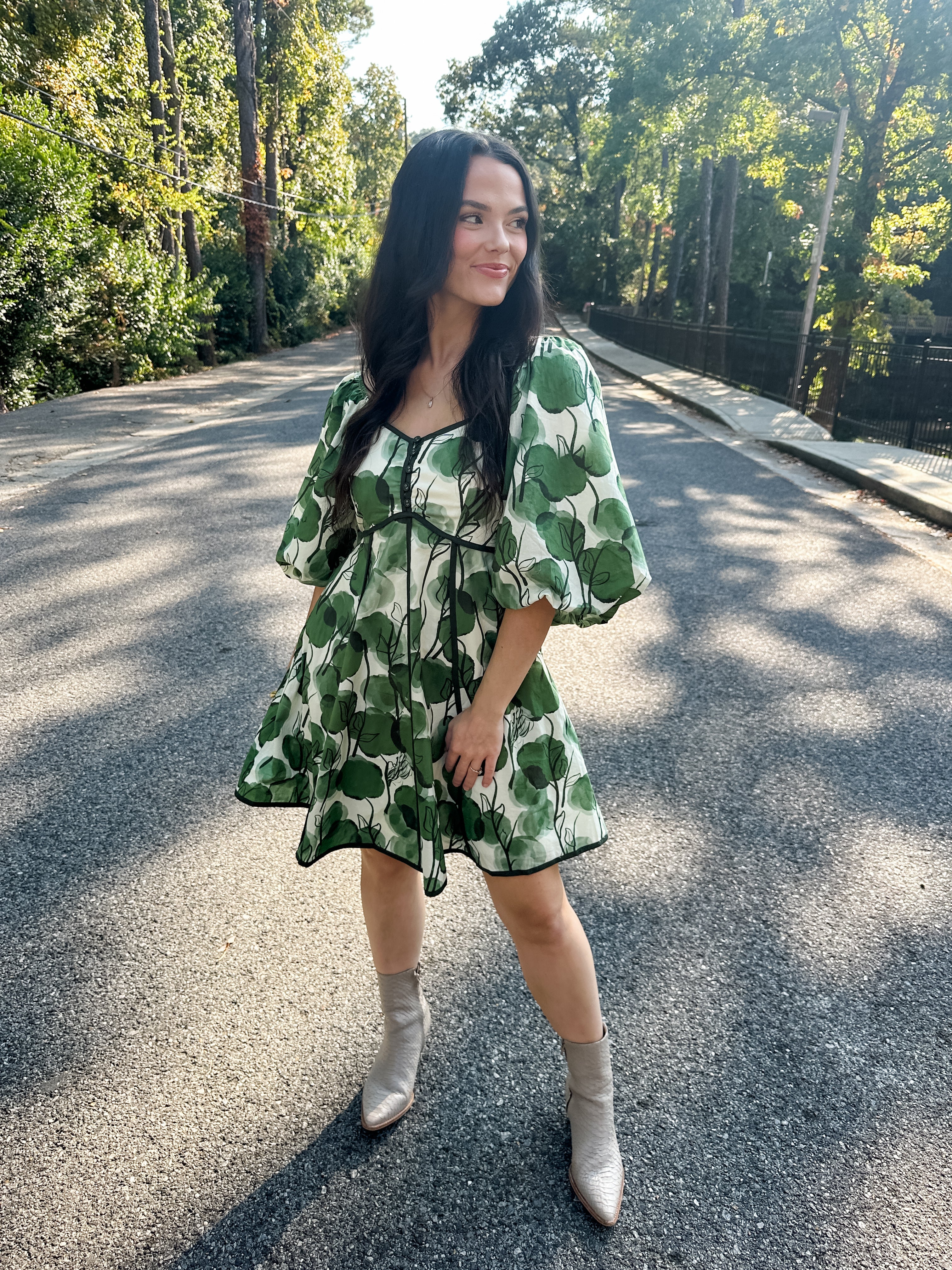 Watercolor Puff Sleeve Dress