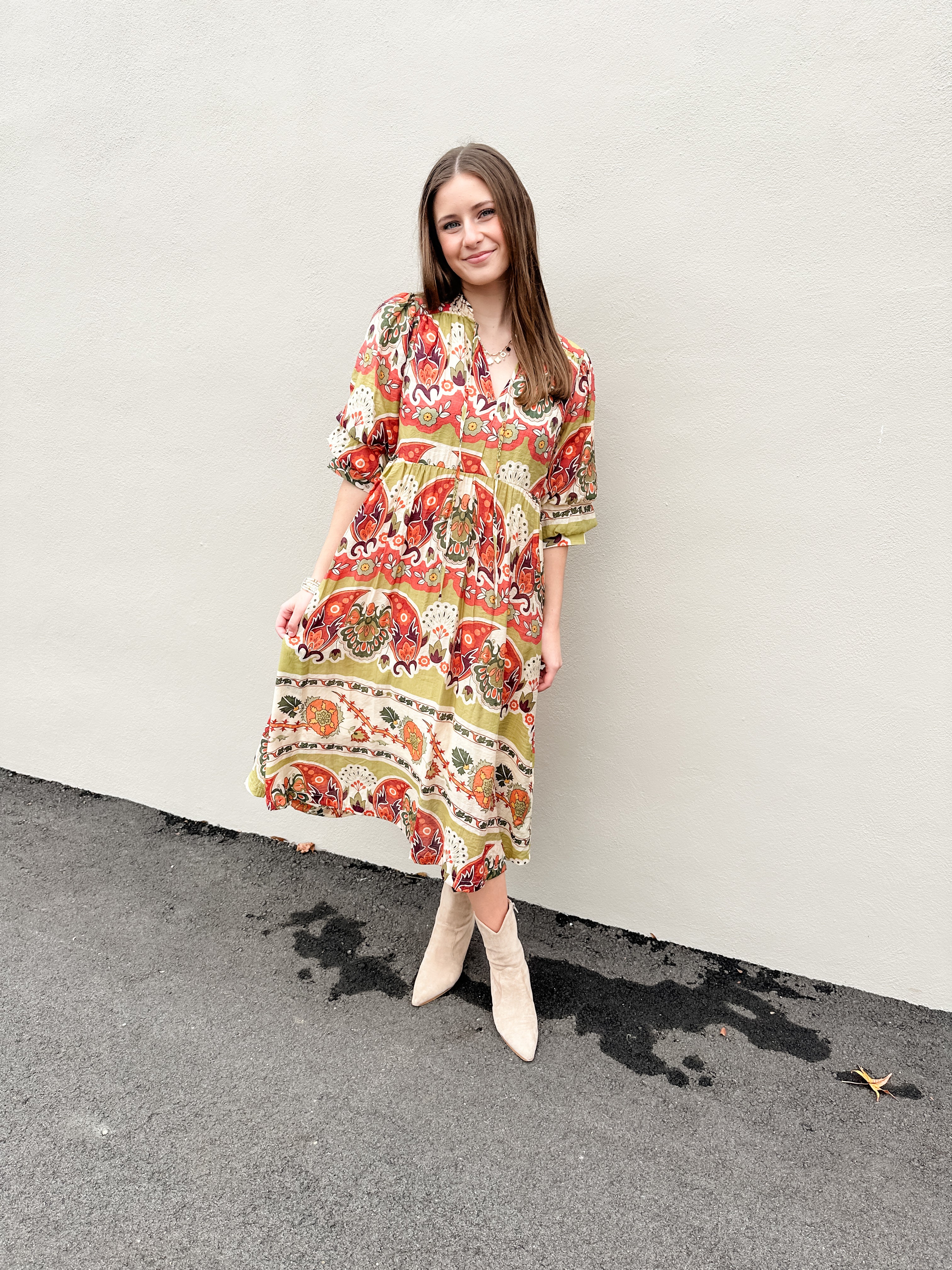 Abstract Floral Print Midi Dress