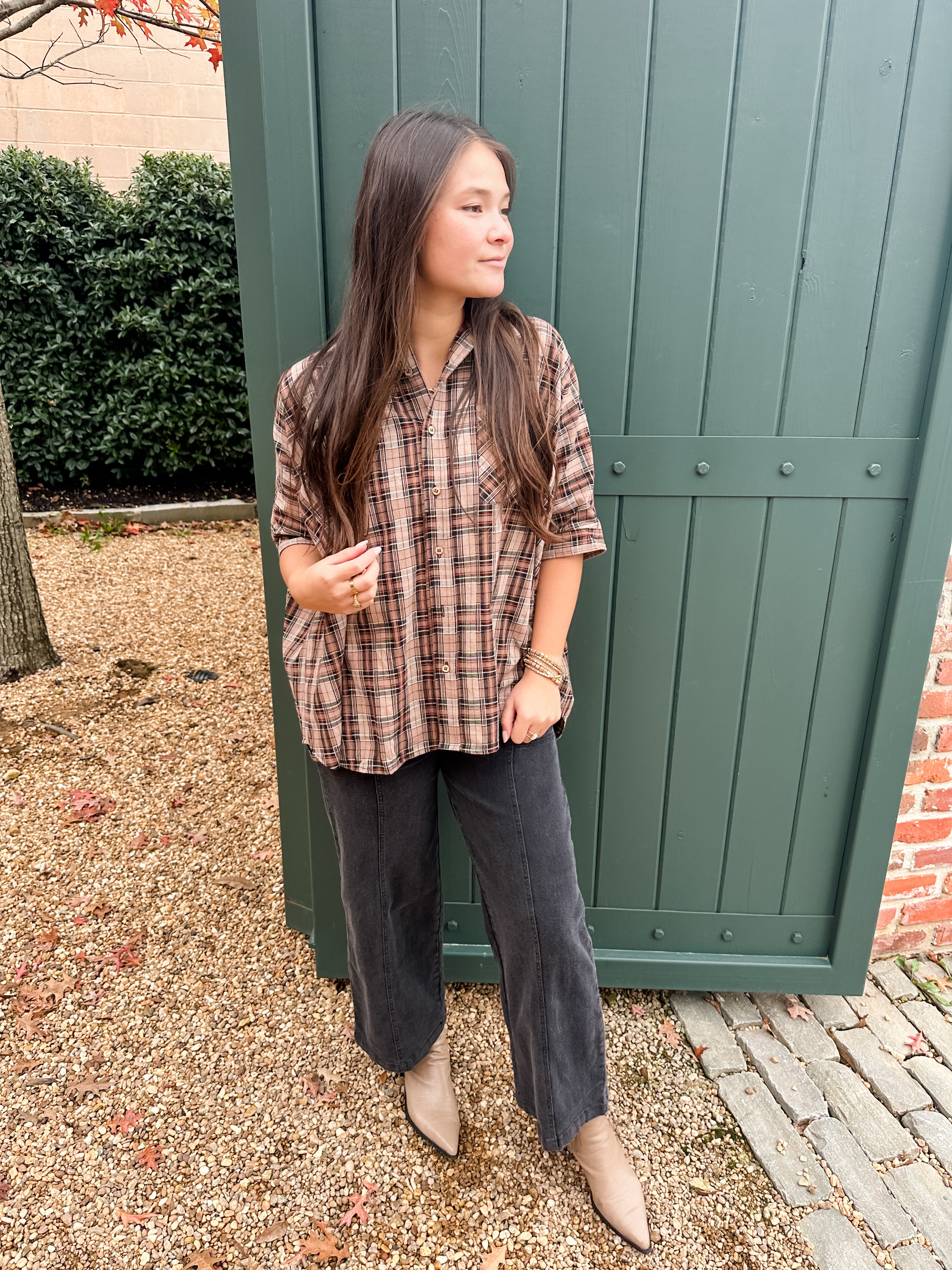 Plaid Button Front Tunic Top