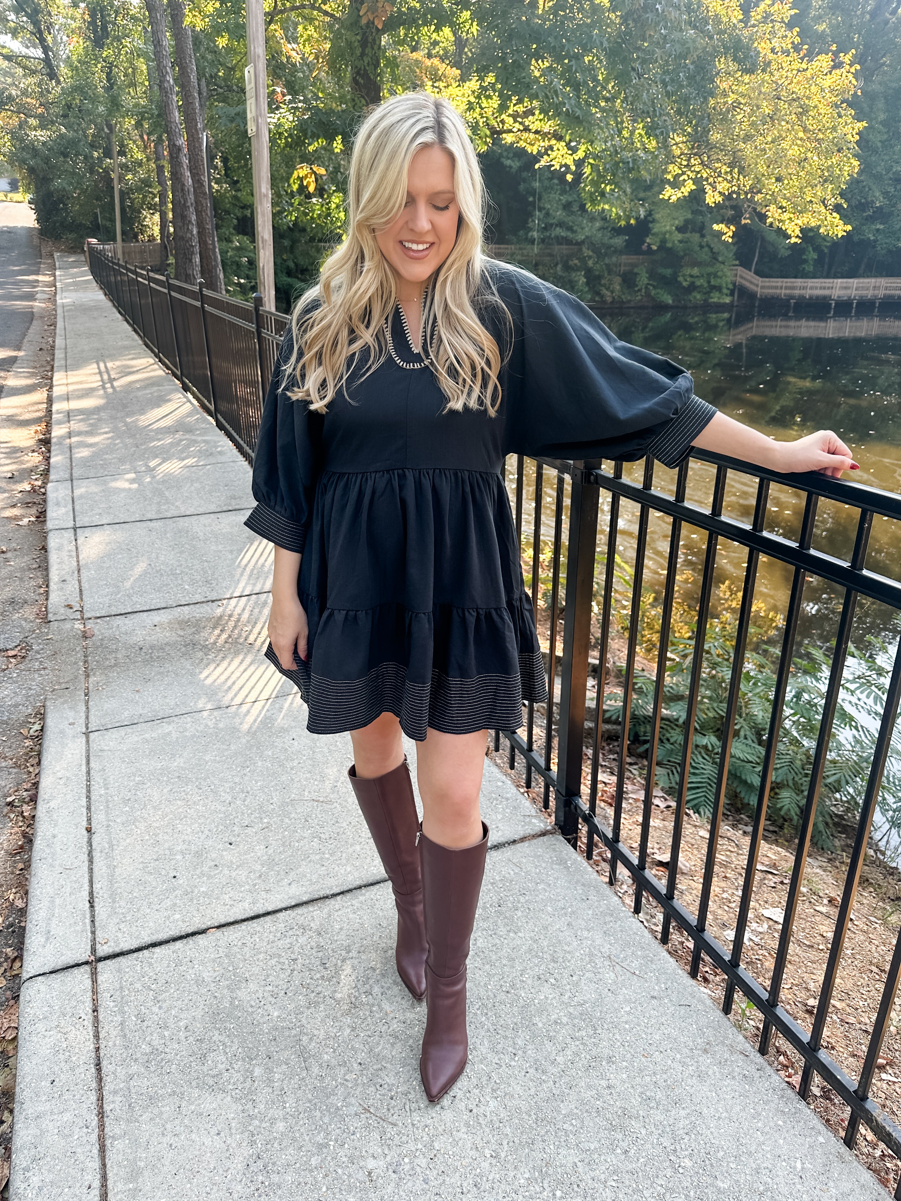 Whipstitched V-neck Dress