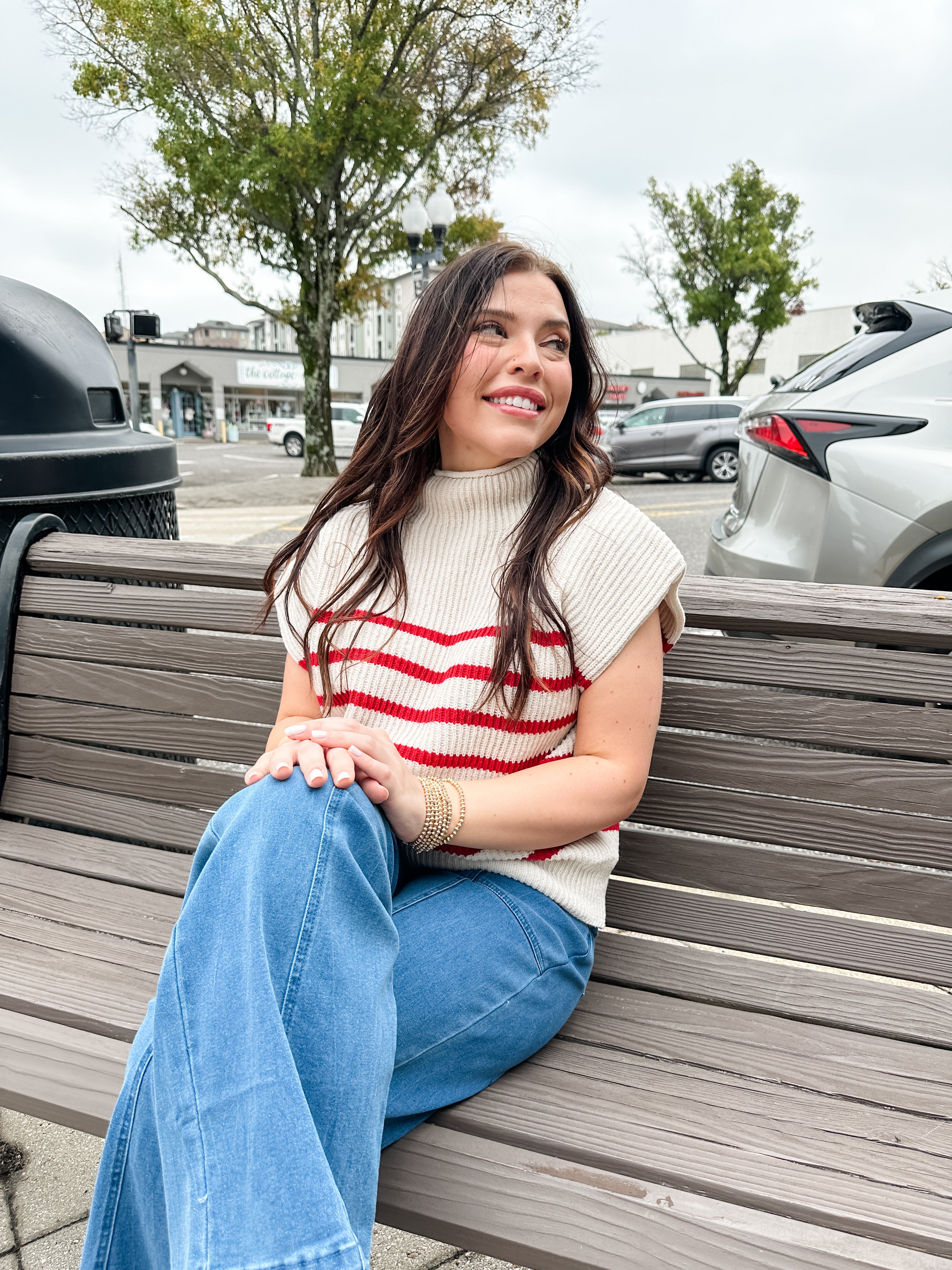 Stripe Ribbed Mock Neck Sweater