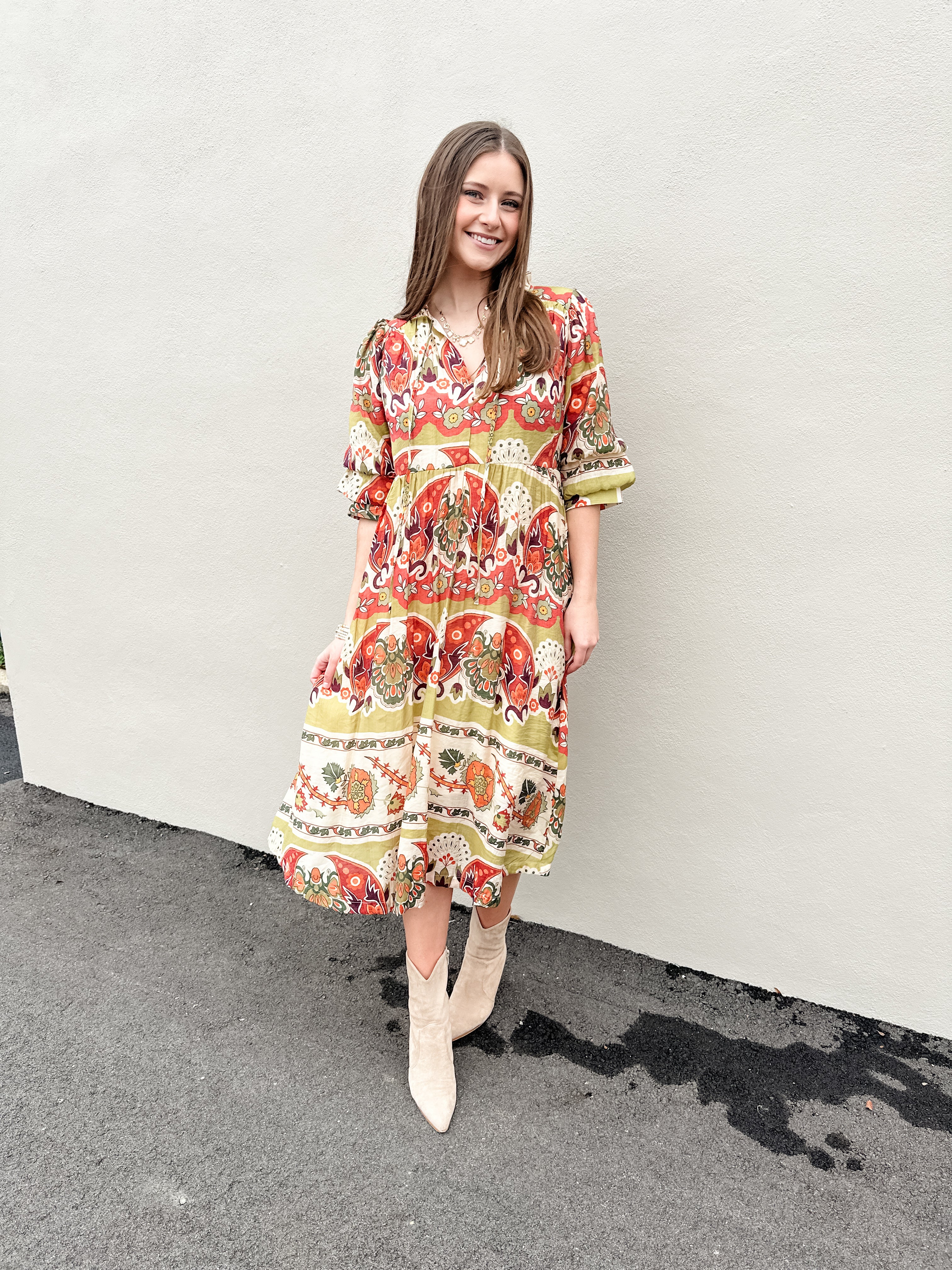 Abstract Floral Print Midi Dress